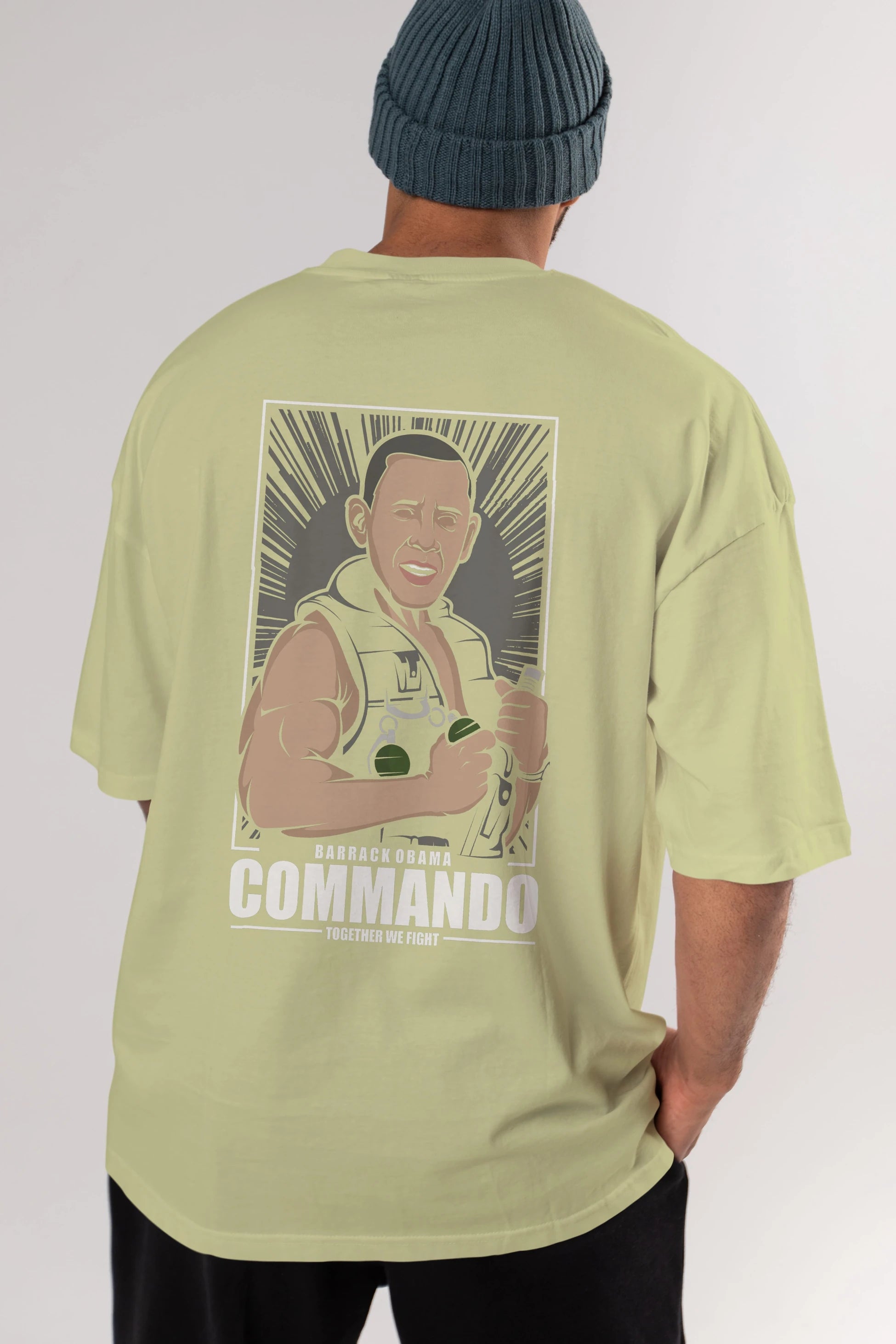 Obama Commando Arka Baskılı Oversize t-shirt Erkek Kadın Unisex %100 Pamuk tişort