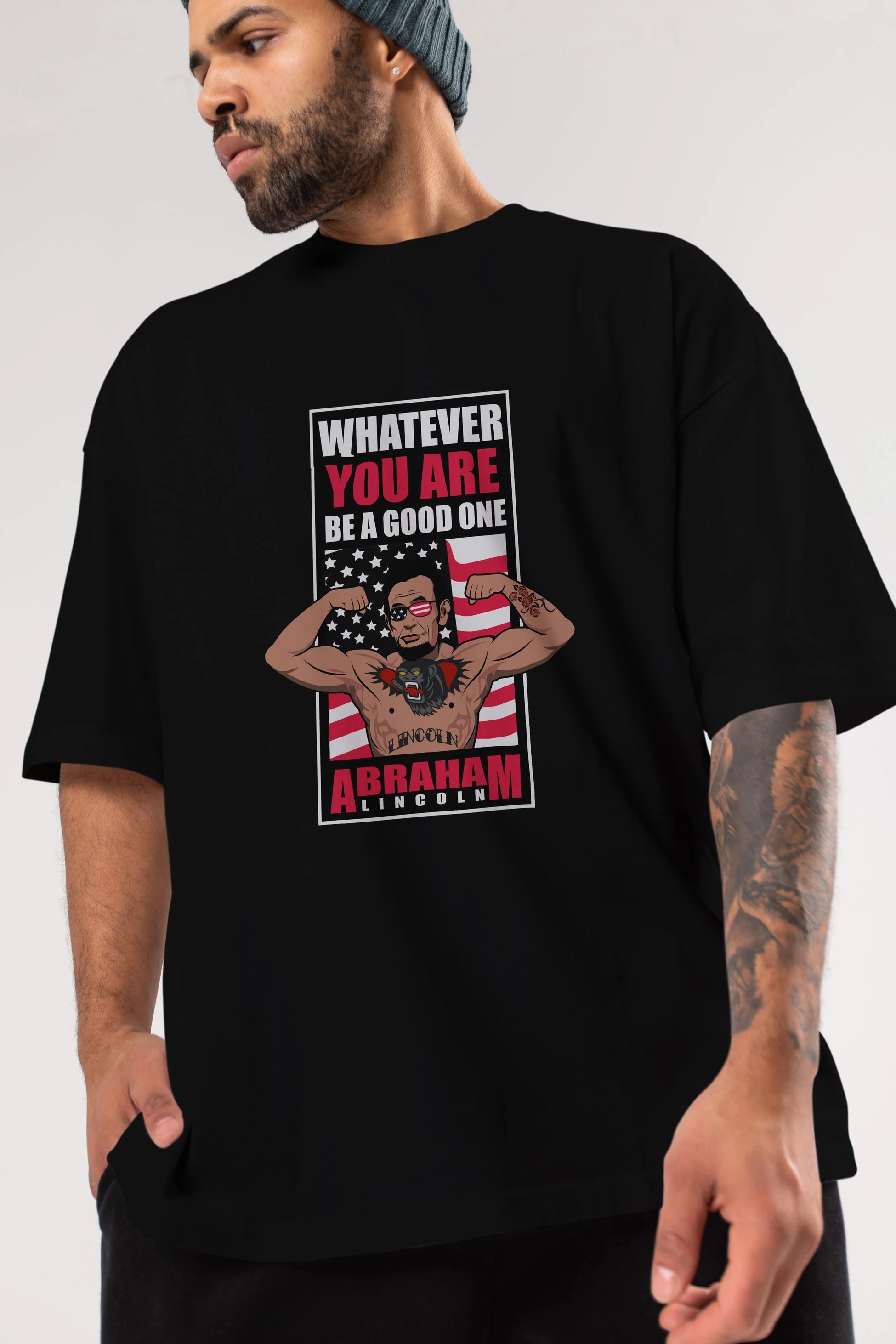 Lincoln Fighter Ön Baskılı Oversize t-shirt Erkek Kadın Unisex %100 Pamuk tişort