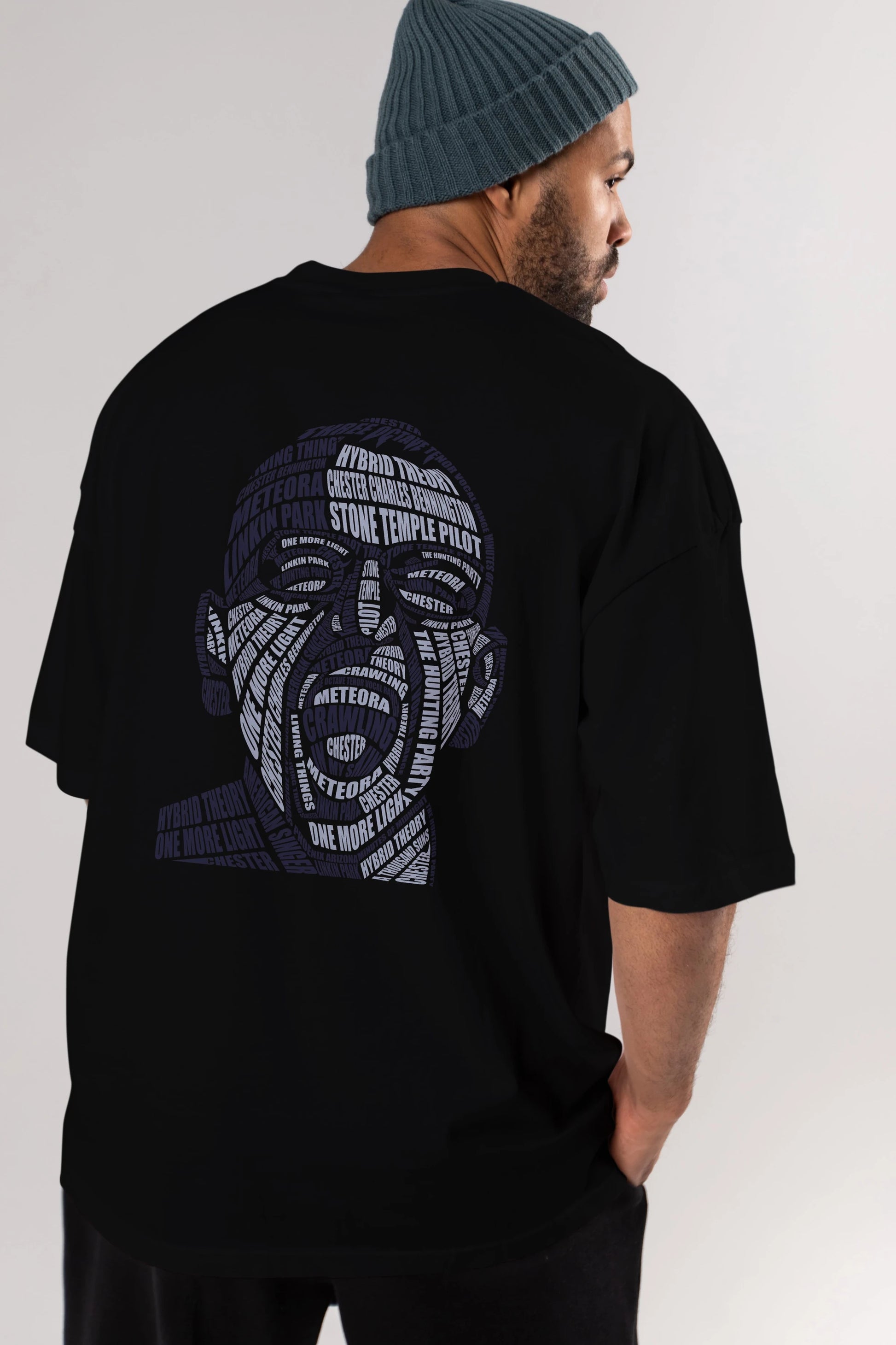 Chester Bennington Calligram Arka Baskılı Oversize t-shirt %100 pamuk Erkek Kadın Unisex