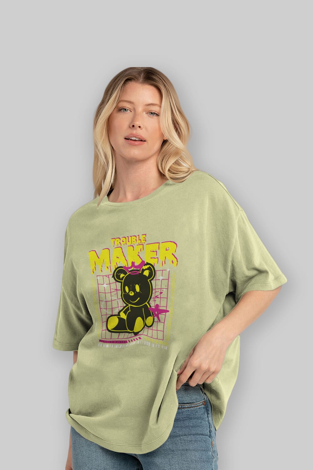 Teddy Bear Trouble Maker Ön Baskılı Oversize t-shirt Erkek Kadın Unisex