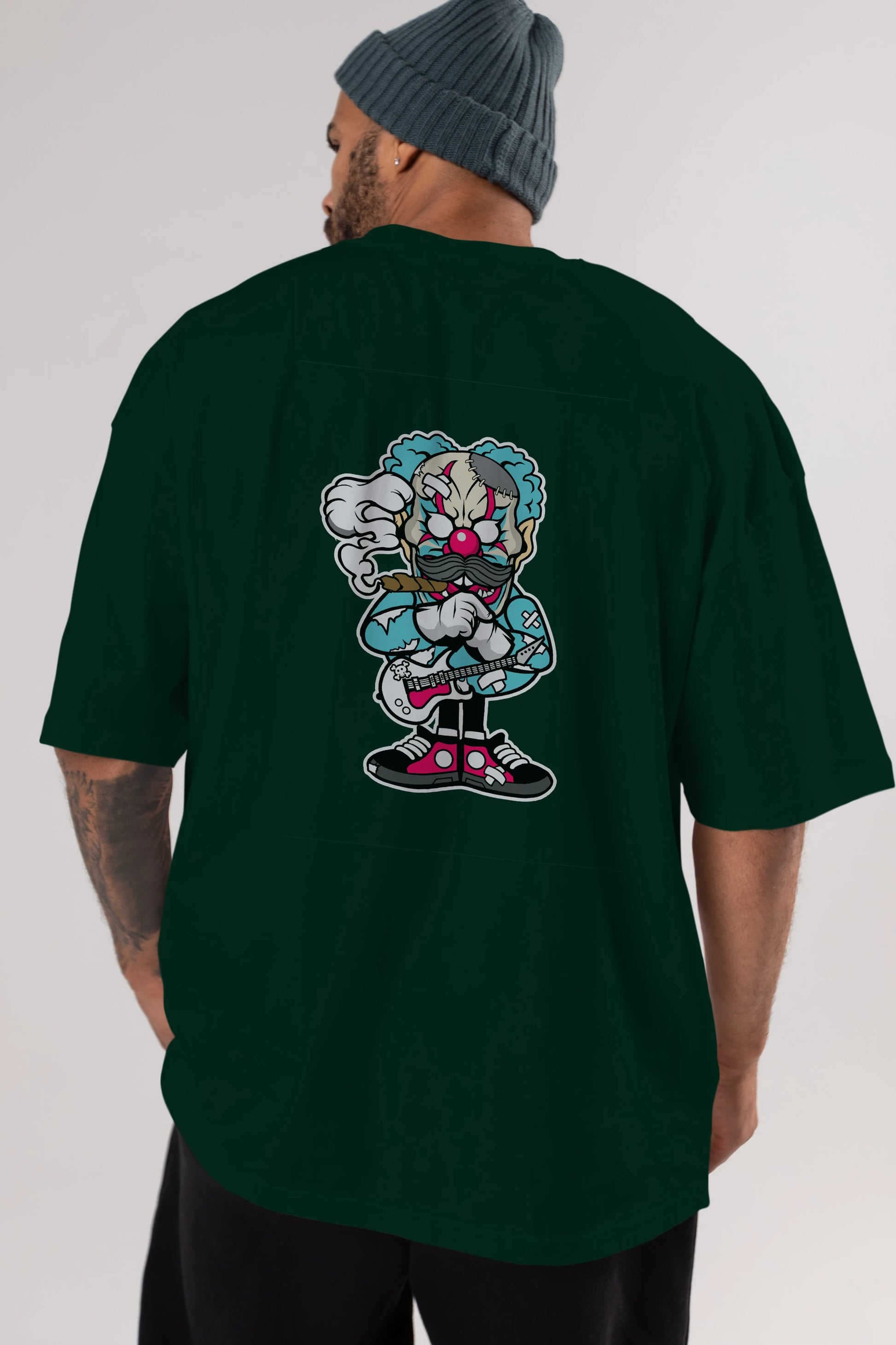 Clown Monster Arka Baskılı Oversize t-shirt Erkek Kadın Unisex %100 Pamuk tişort