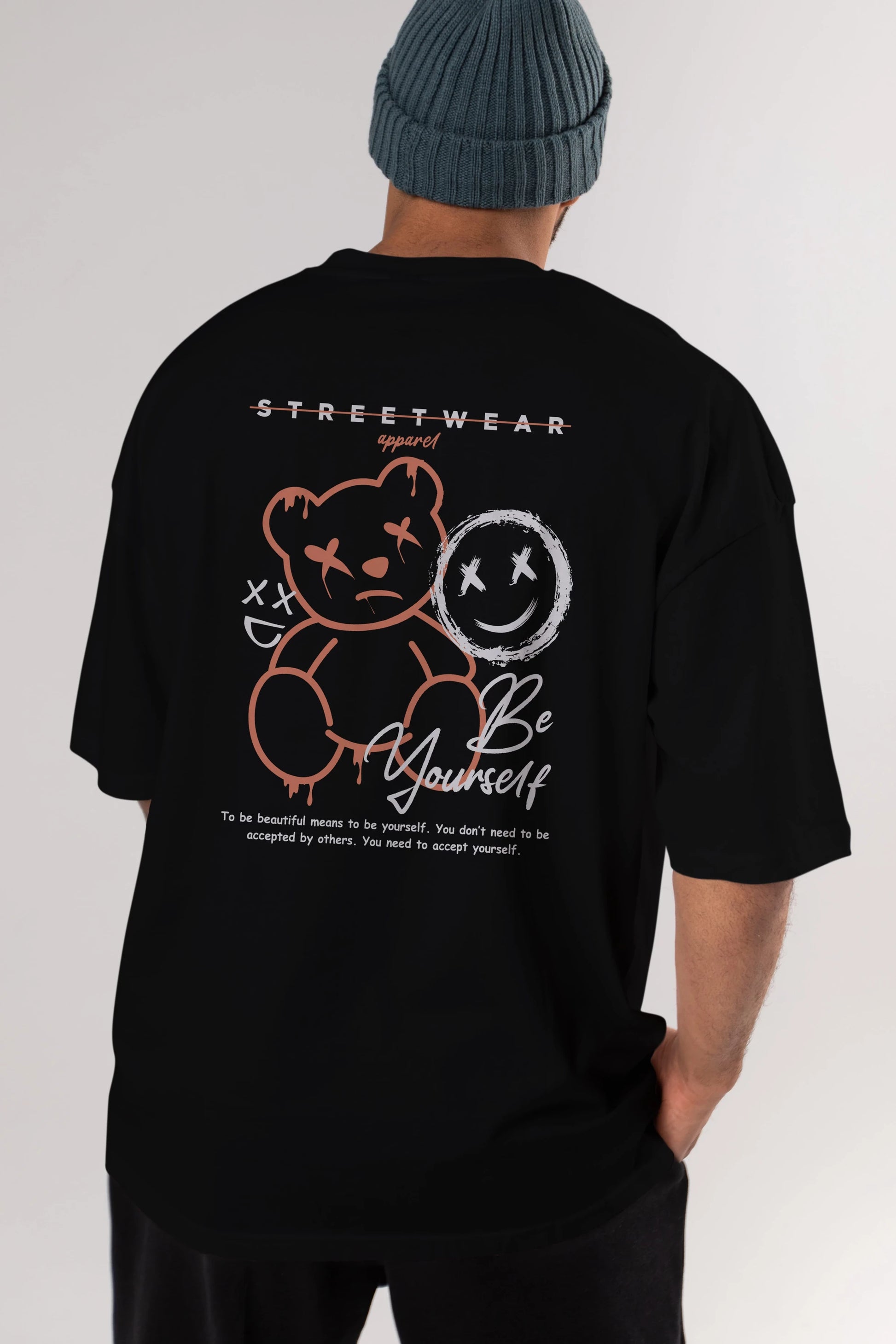 Be Yourself Bear Arka Baskılı Oversize t-shirt Erkek Kadın Unisex