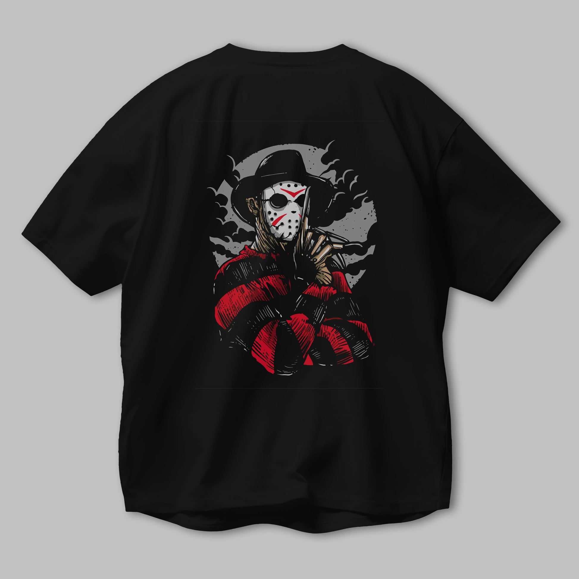 Freddy VS Jason (2) Arka Baskılı Oversize t-shirt Erkek Kadın Unisex %100 Pamuk