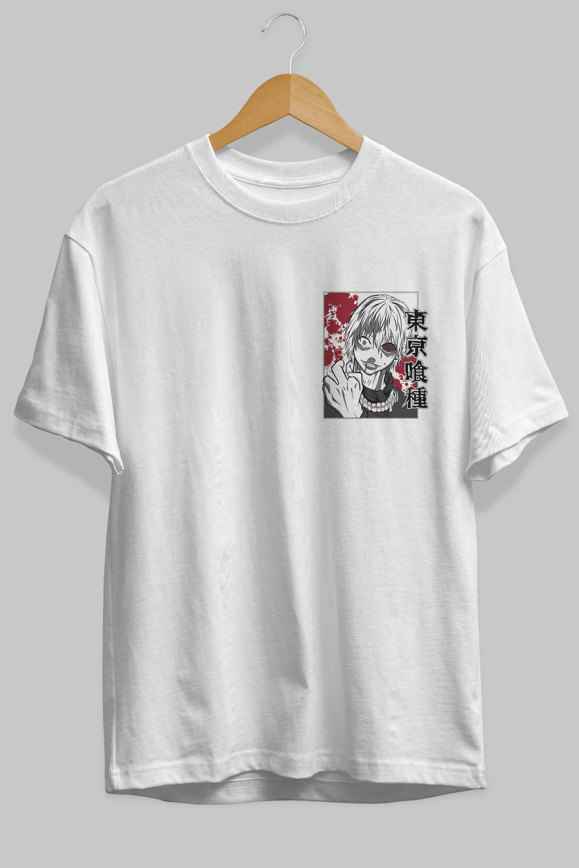 Kaneki Ken TOKYO GHOUL Ön Sol Baskılı Oversize t-shirt Erkek Kadın Unisex %100 Pamuk Bisiklet Yaka tişort