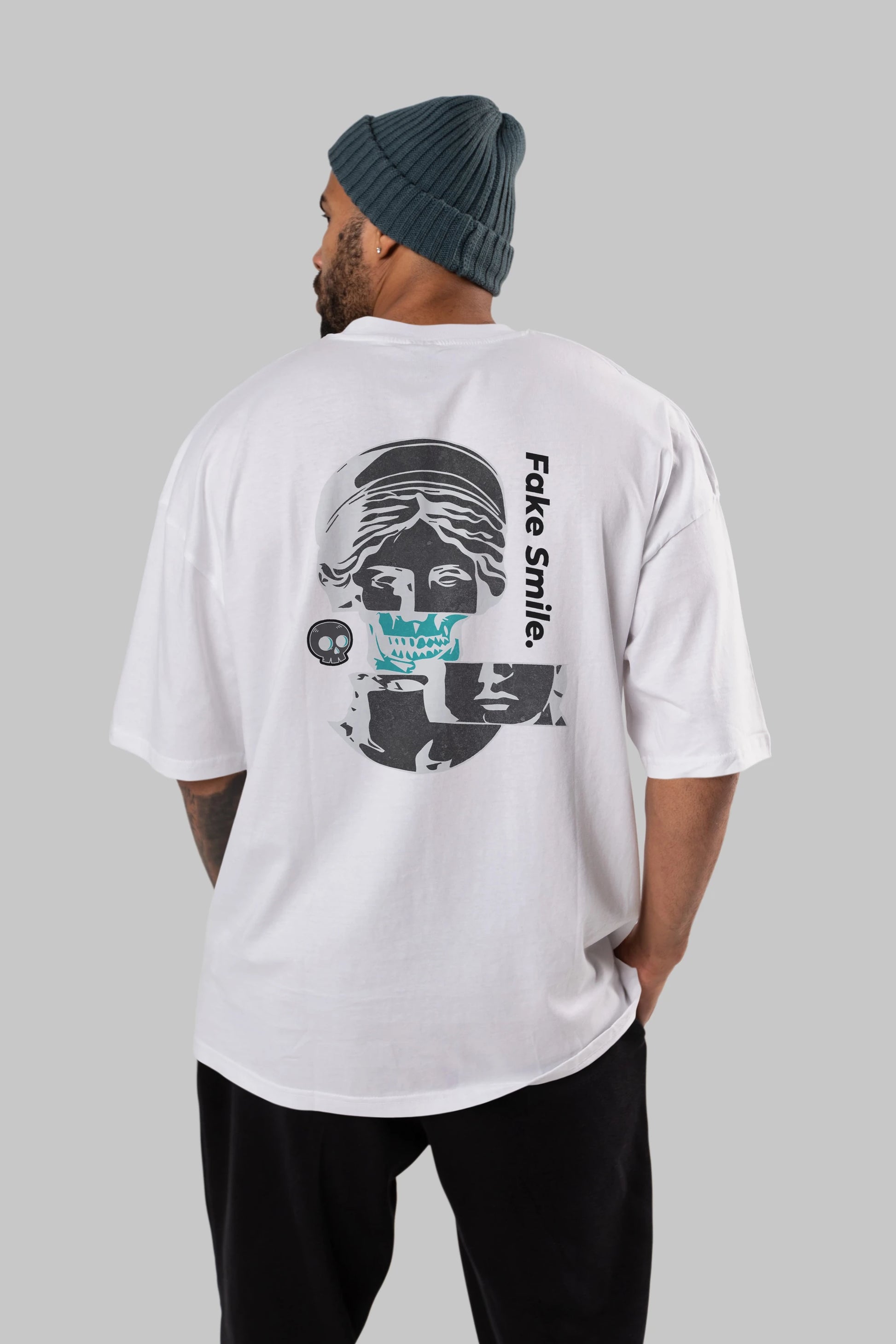 Fake Smile Yazılı Arka Baskılı Oversize t-shirt Erkek Kadın Unisex