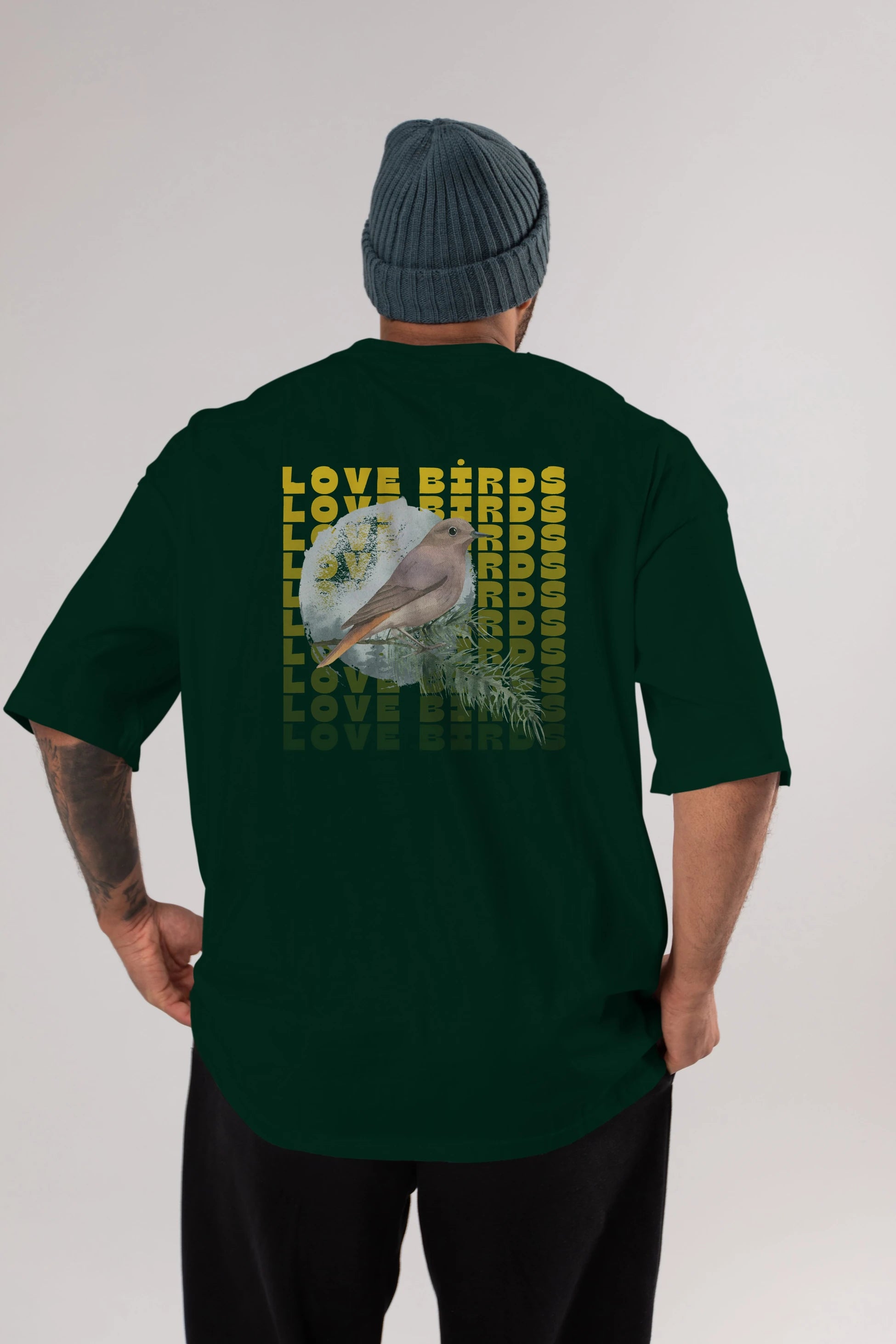 Love Birds Yazılı Arka Baskılı Oversize t-shirt Erkek Kadın Unisex