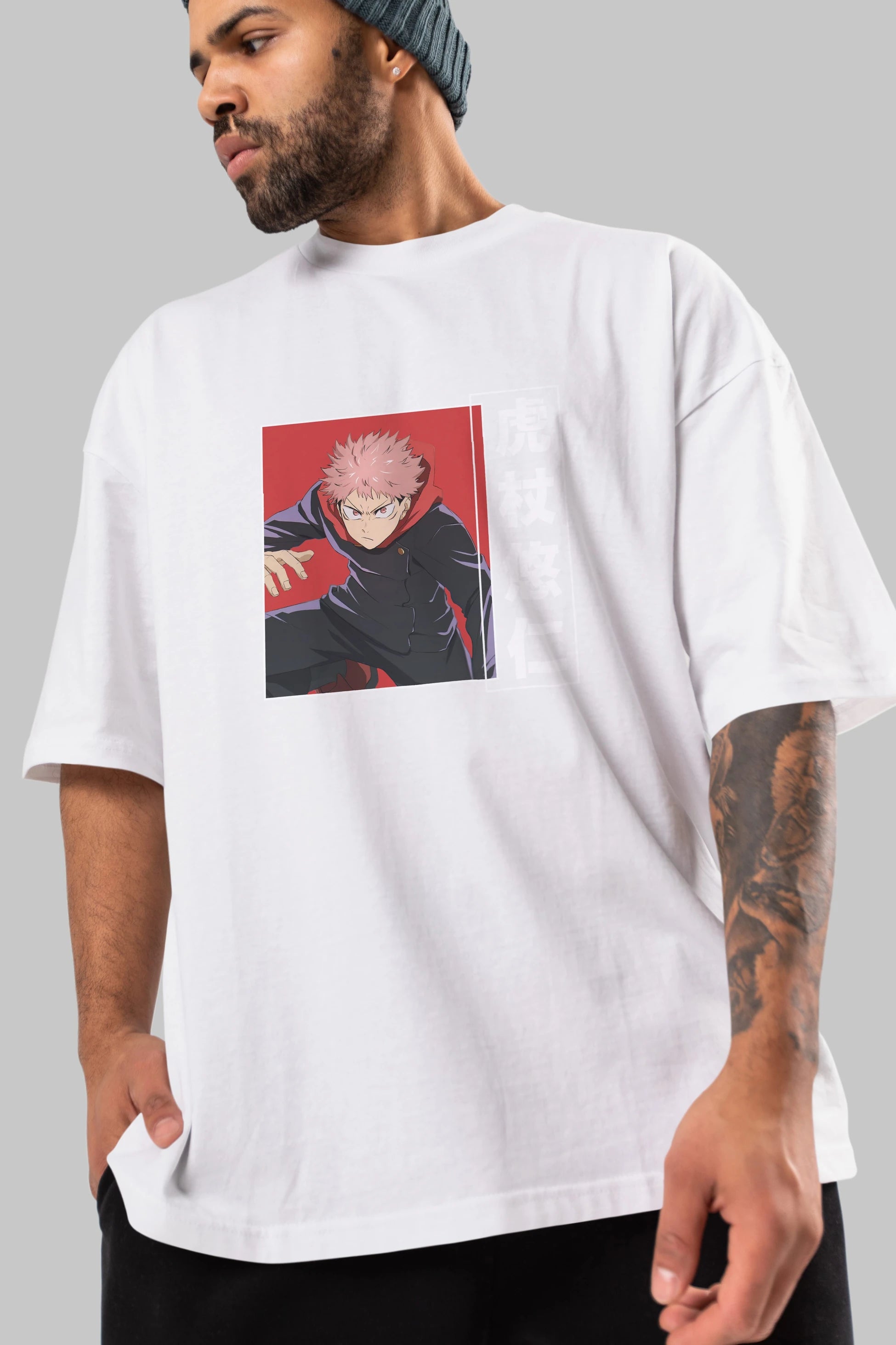 Yuuji Itadori 2 Anime Ön Baskılı Oversize t-shirt %100 pamuk Erkek Kadın Unisex