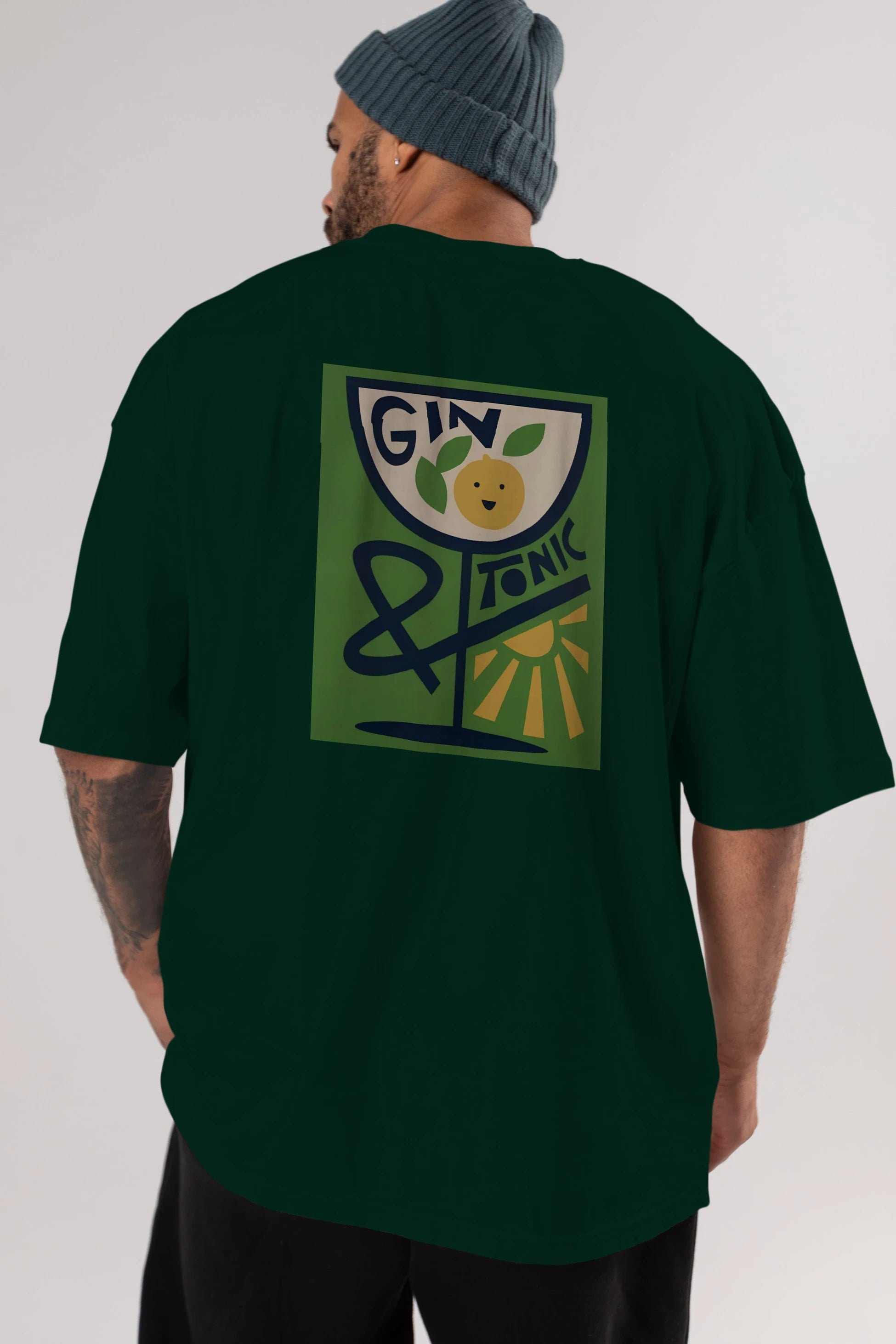 Gin Tonic 3 Arka Baskılı Oversize t-shirt Erkek Kadın Unisex %100 Pamuk Bisiklet Yaka tişort