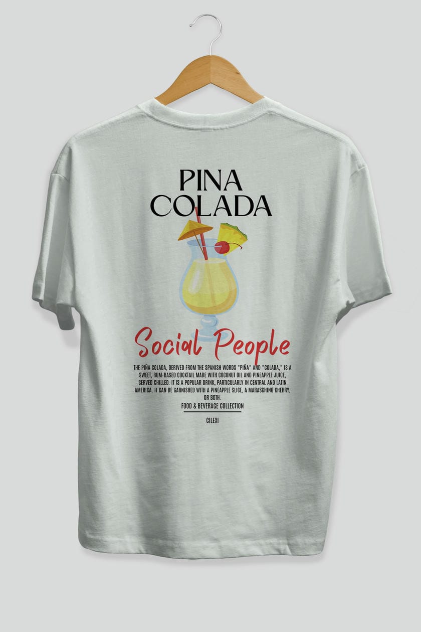 Pına Colada Kokteyl Serisi Baskılı Oversize t-shirt Erkek Kadın Unisex %100 Pamuk Bisiklet Yaka tişort