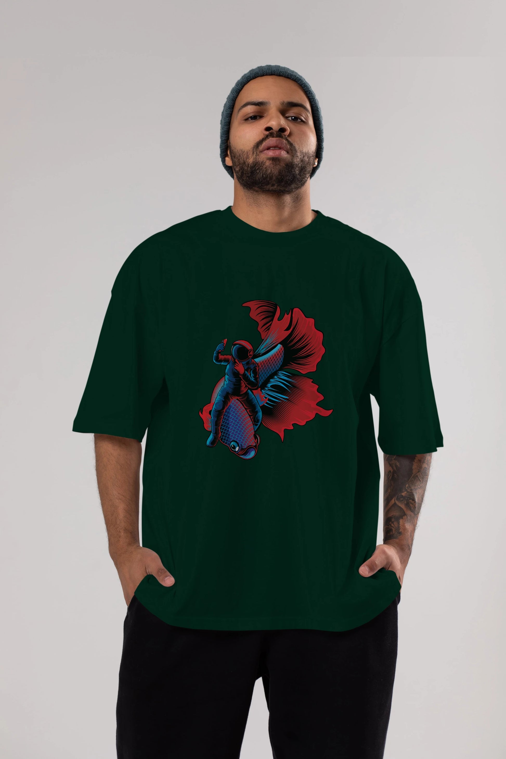 Astrofish selfie Ön Baskılı Oversize t-shirt Erkek Kadın Unisex