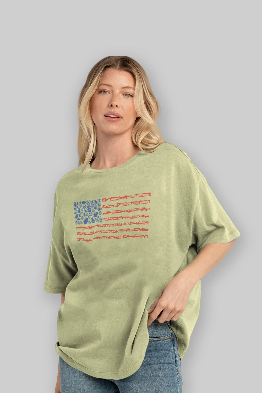 Weapon Flag Ön Baskılı Oversize t-shirt %100 pamuk Erkek Kadın Unisex