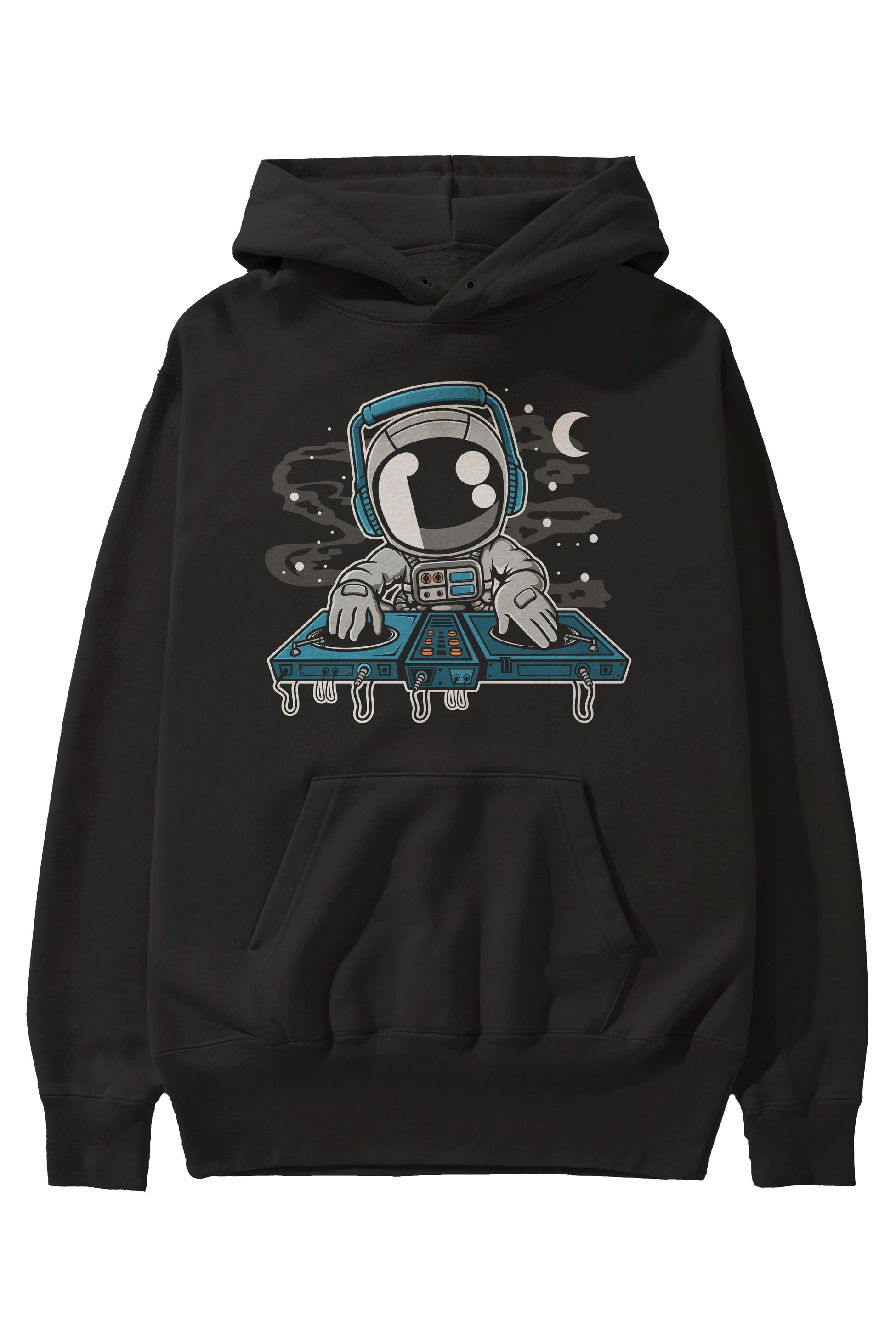 Astronaut Turntable Ön Baskılı Hoodie Oversize Kapüşonlu Sweatshirt Erkek Kadın Unisex