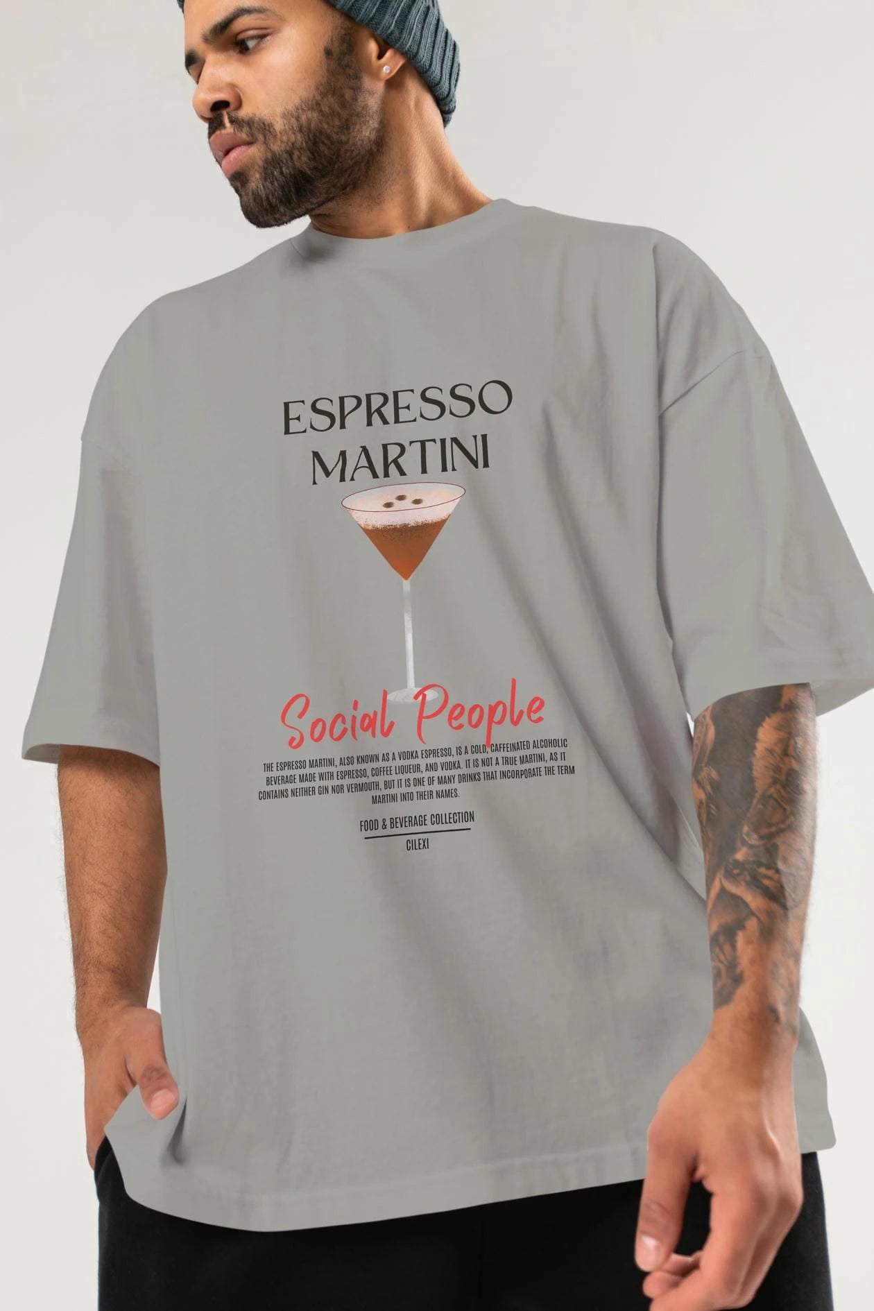 Espresso Martını Kokteyl Serisi ön Baskılı Oversize t-shirt Erkek Kadın %100 Pamuk Bisiklet Yaka tişort