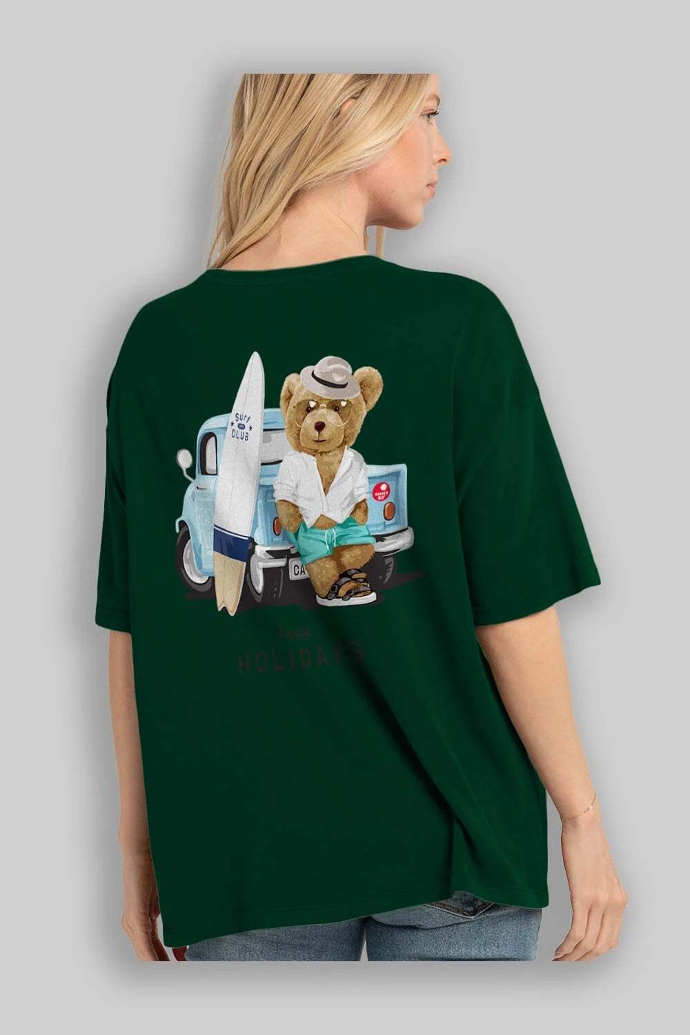 Teddy Bear Surf Club Arka Baskılı Oversize t-shirt Erkek Kadın Unisex %100 Pamuk