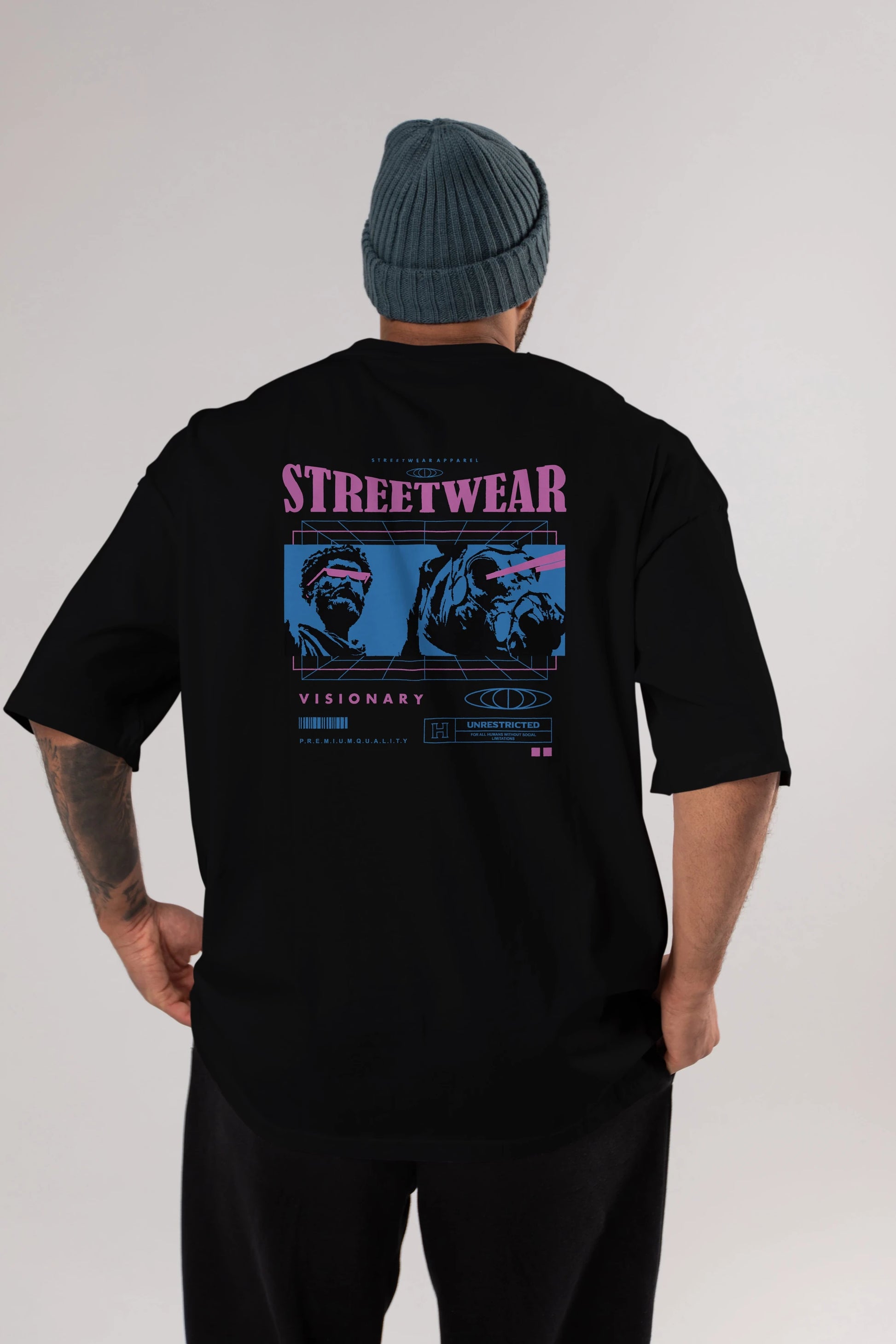Streetwear Visionary Arka Baskılı Oversize t-shirt Erkek Kadın Unisex