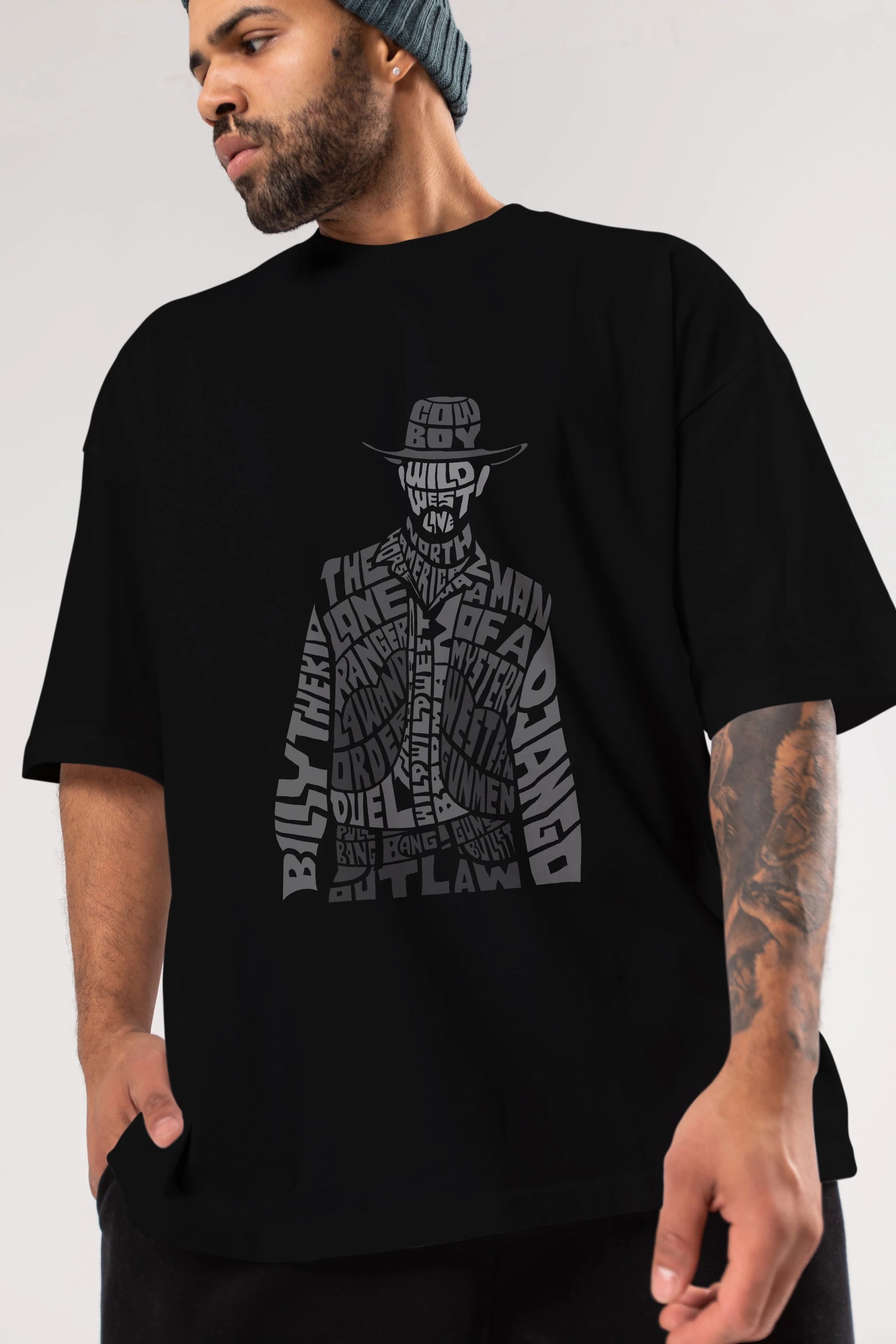 Cowboy Ön Baskılı Oversize t-shirt %100 pamuk Erkek Kadın Unisex