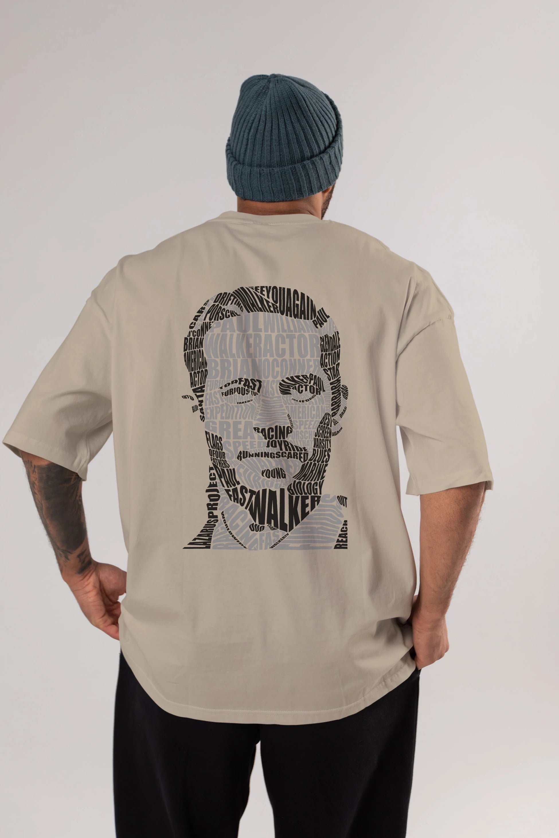 Paul Walker Calligram Arka Baskılı Oversize t-shirt %100 pamuk Erkek Kadın Unisex