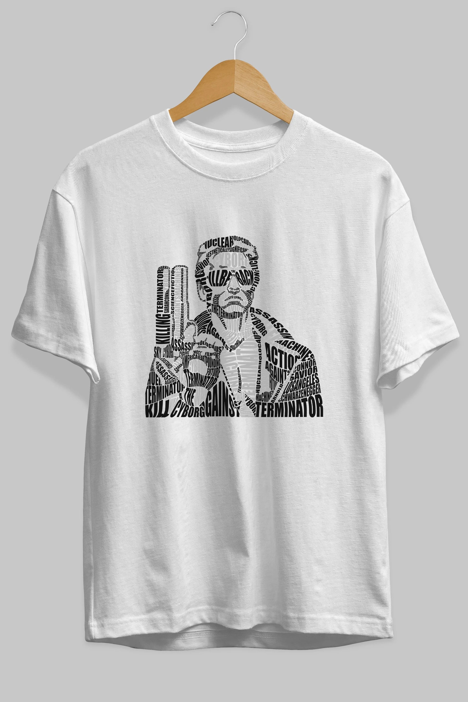 Terminator Calligram Ön Baskılı Oversize t-shirt %100 pamuk Erkek Kadın Unisex