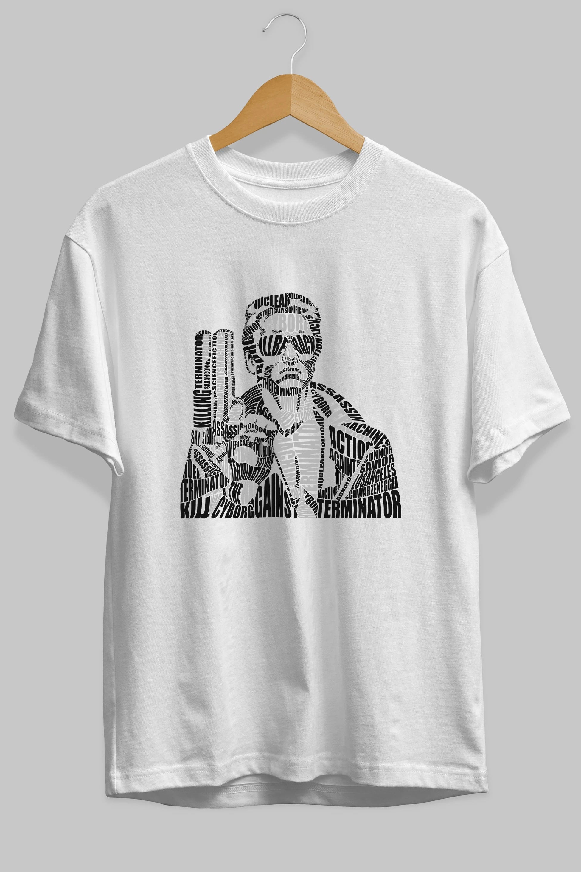 Terminator Calligram Ön Baskılı Oversize t-shirt %100 pamuk Erkek Kadın Unisex