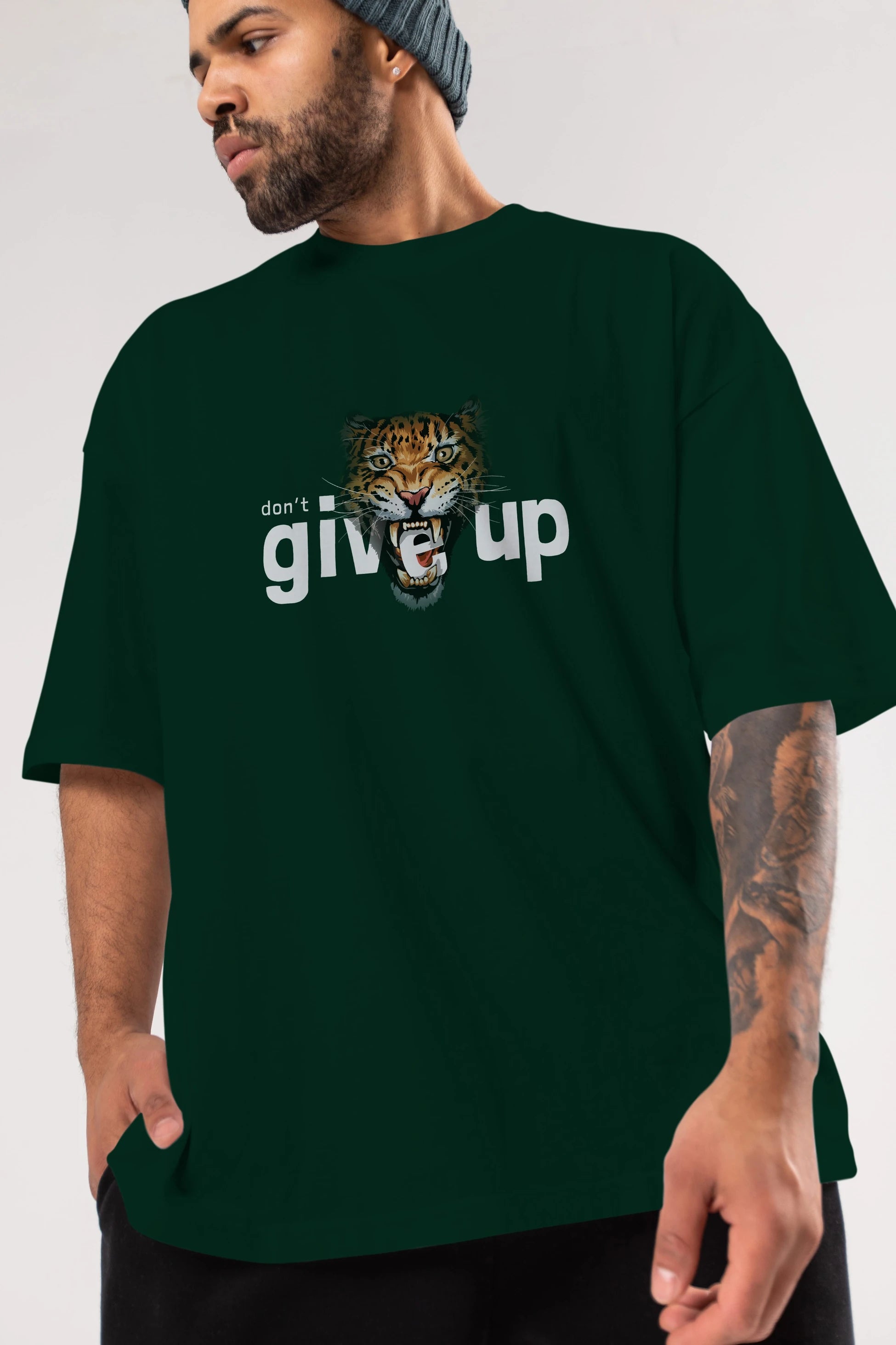 Teddy Bear Dont Give Up Ön Baskılı Oversize t-shirt Erkek Kadın Unisex %100 Pamuk