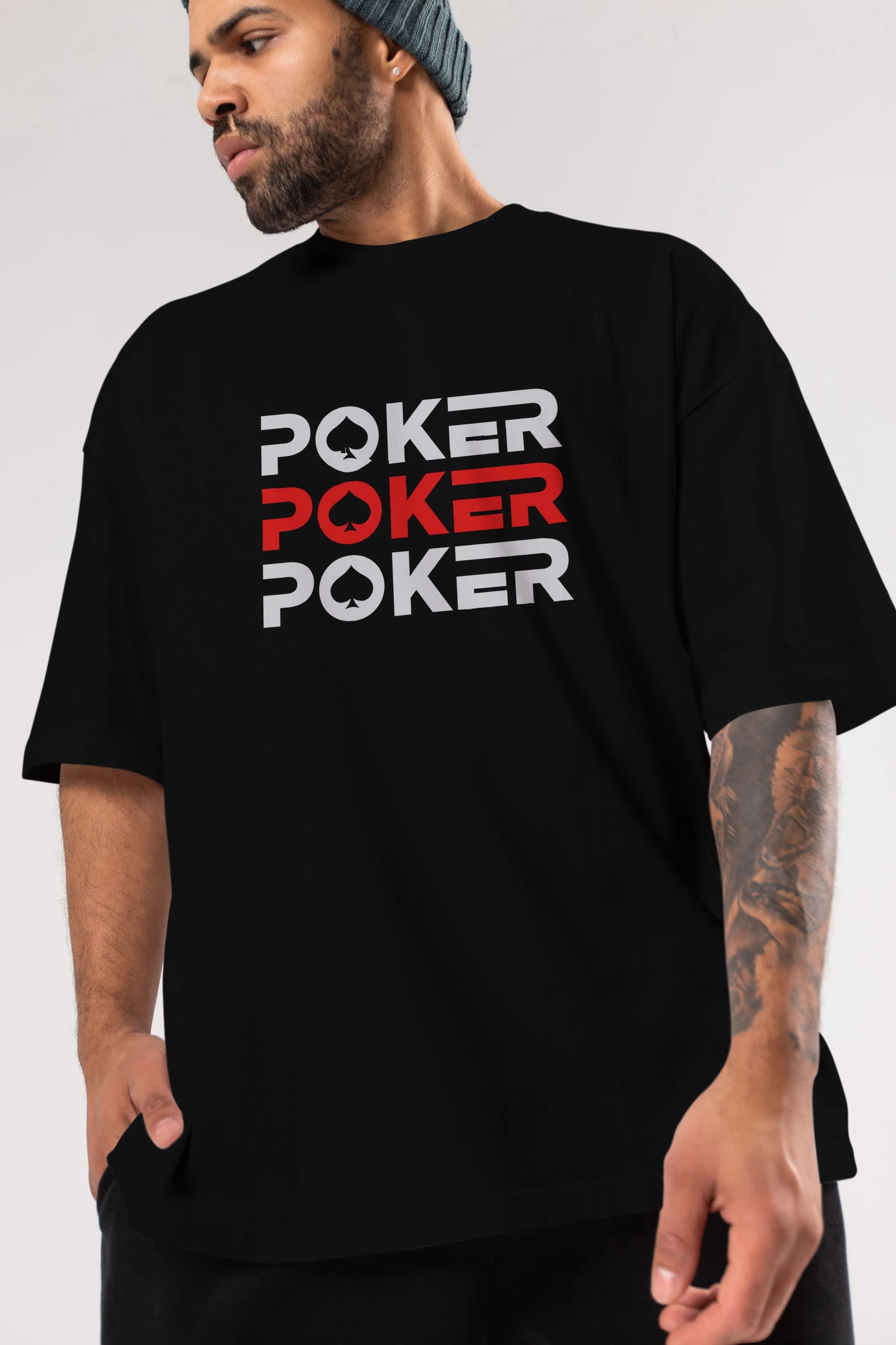 Poker Ön Baskılı Oversize t-shirt Erkek Kadın Unisex