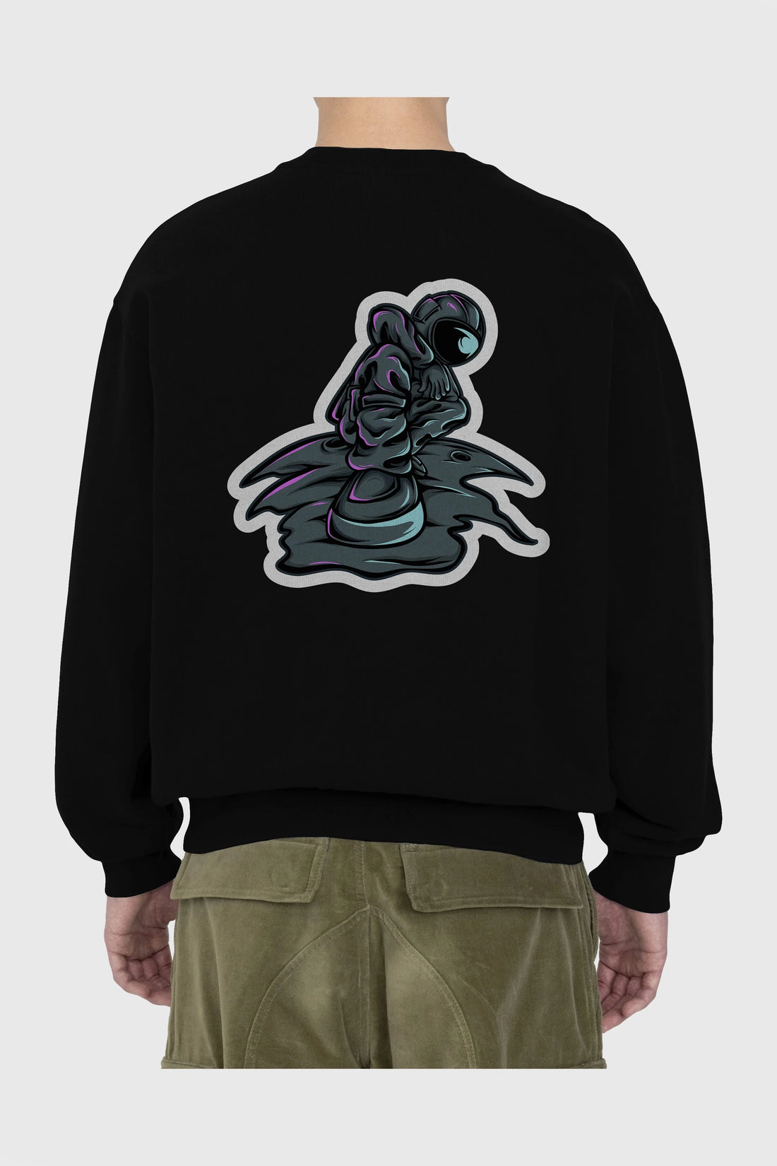 Stylish Astronaut Sticker Arka Baskılı Oversize Sweatshirt Erkek Kadın Unisex