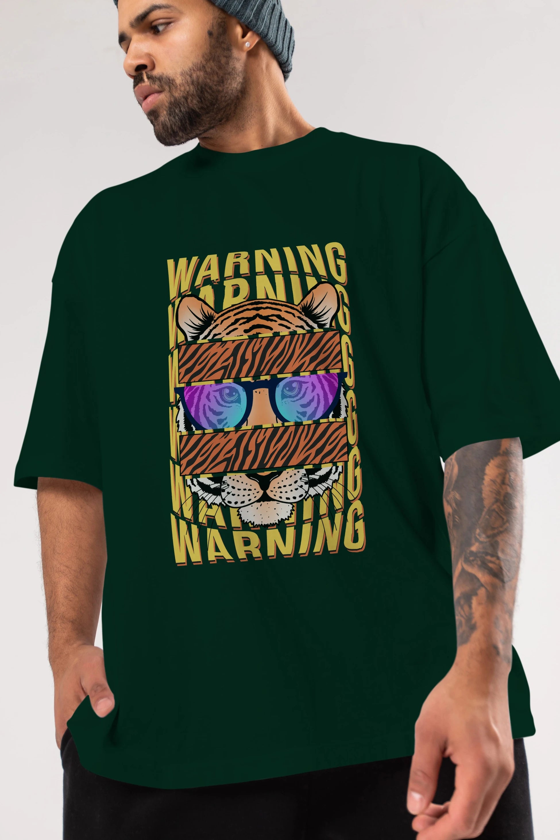 Warning Yazılı Ön Baskılı Oversize t-shirt Erkek Kadın Unisex