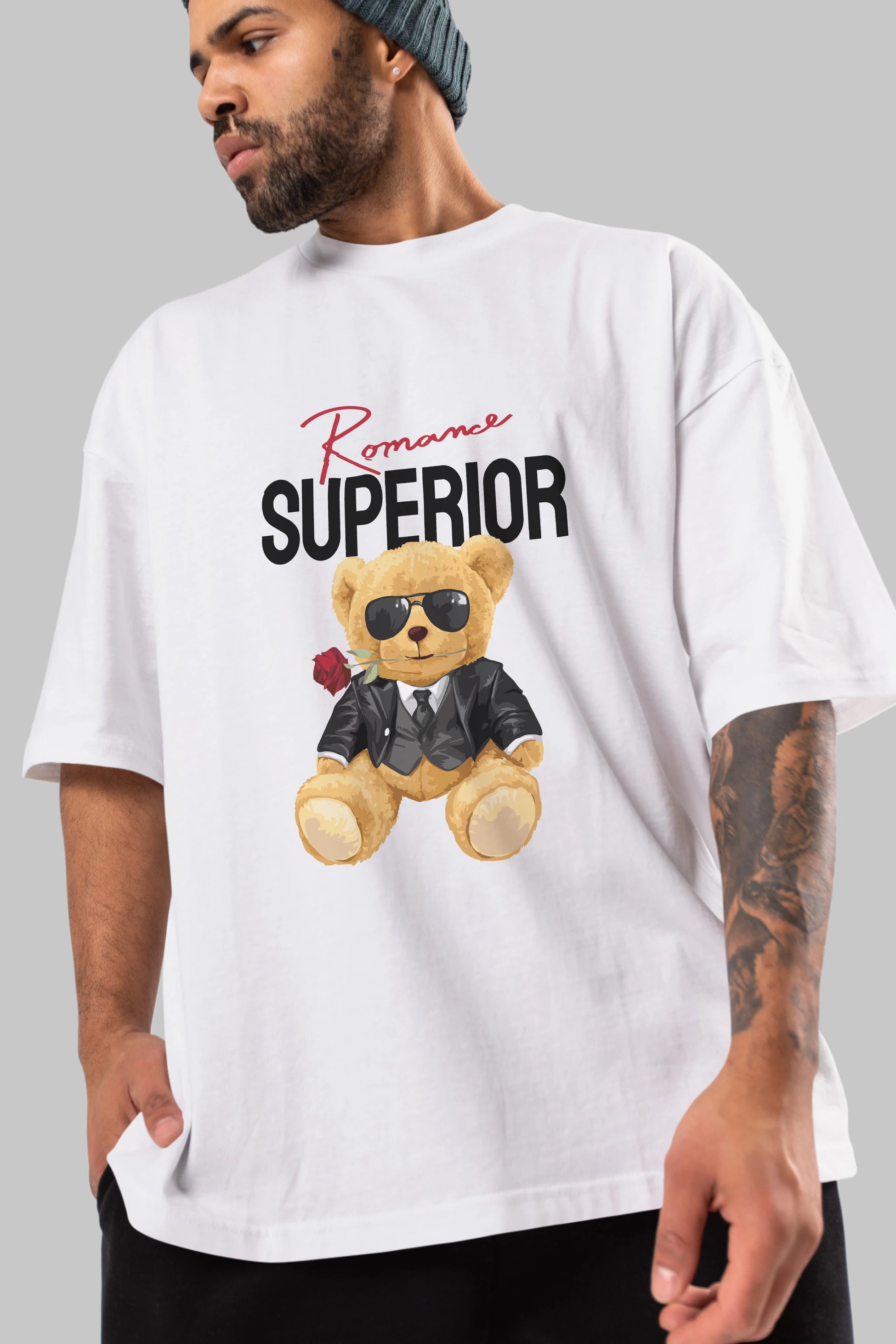 Teddy Bear Romance Superior Ön Baskılı Oversize t-shirt Erkek Kadın Unisex %100 Pamuk