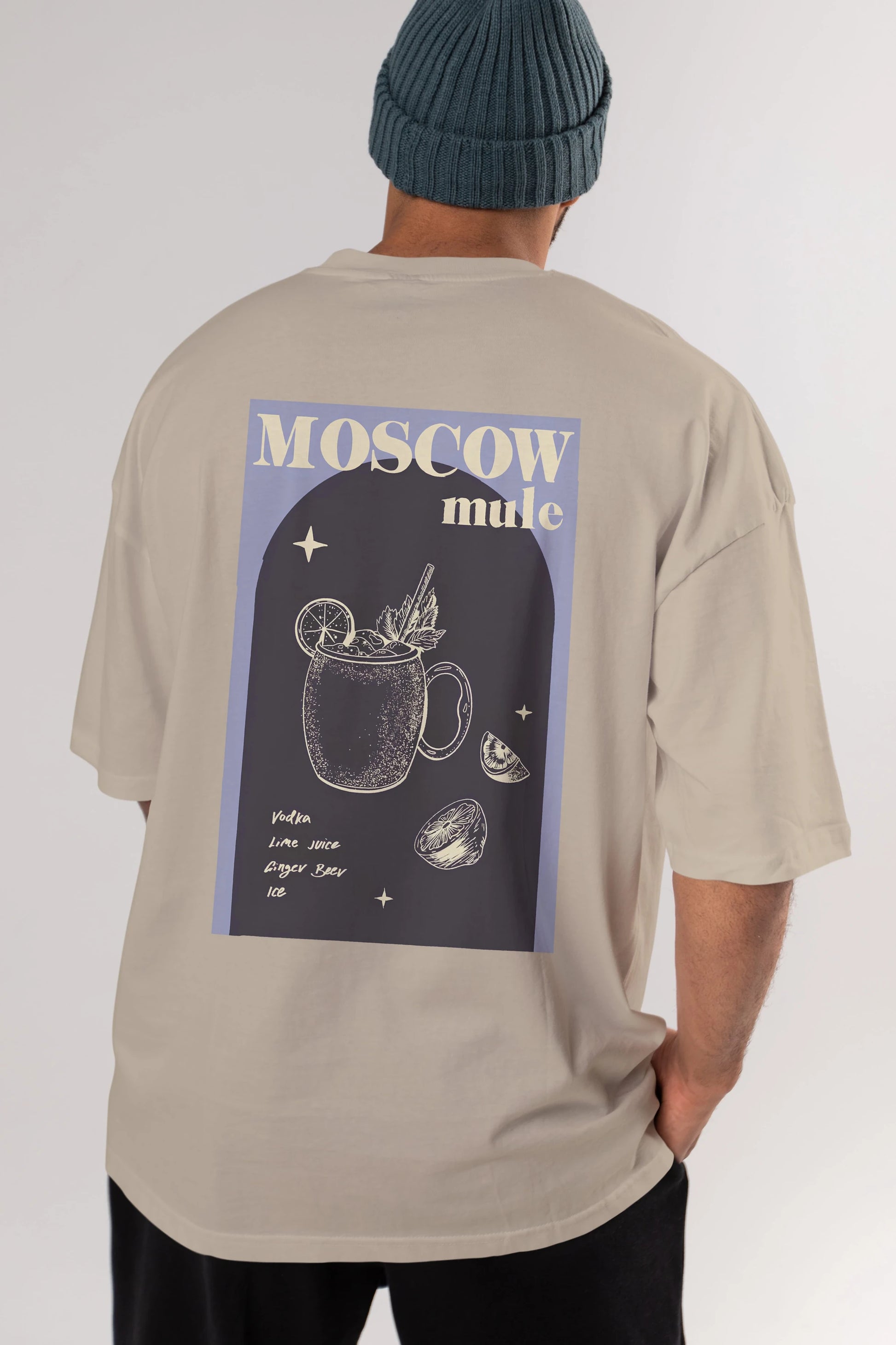 Moscow Mule Arka Baskılı Oversize t-shirt Erkek Kadın Unisex %100 Pamuk Bisiklet Yaka tişort