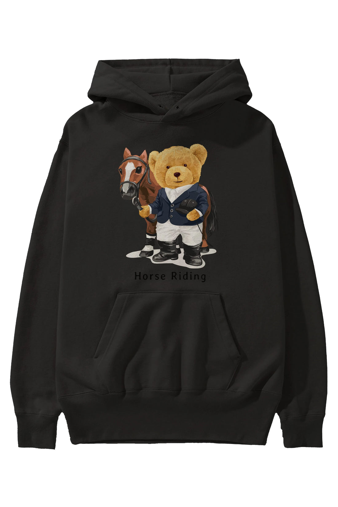 Teddy Bear Horse Riding Ön Baskılı Hoodie Oversize Kapüşonlu Sweatshirt Erkek Kadın Unisex