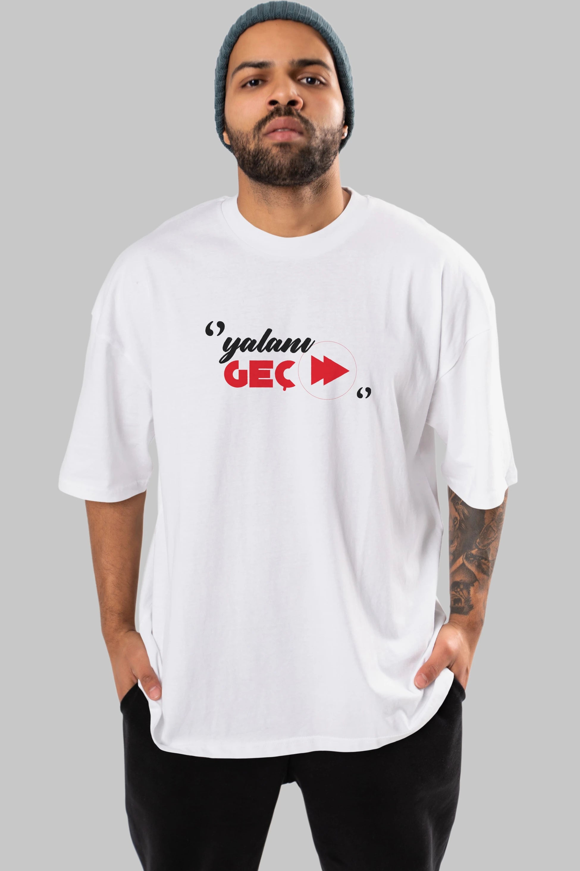 Yalanı Geç Ön Baskılı Oversize t-shirt %100 pamuk Erkek Kadın Unisex