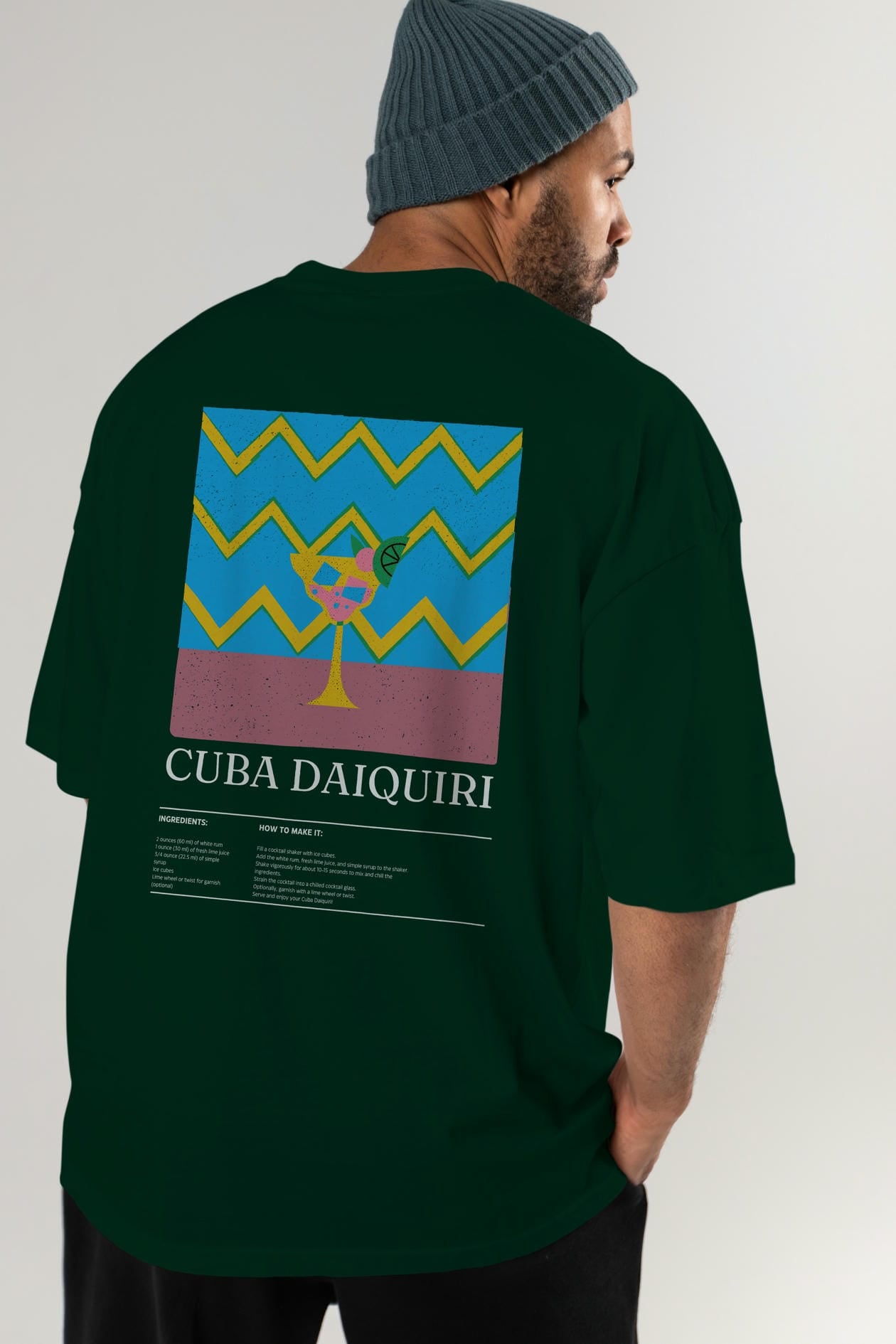 Cuba Daiquiri Kokteyl Serisi Arka Baskılı Oversize t-shirt Erkek Kadın %100 Pamuk Bisiklet Yaka tişort