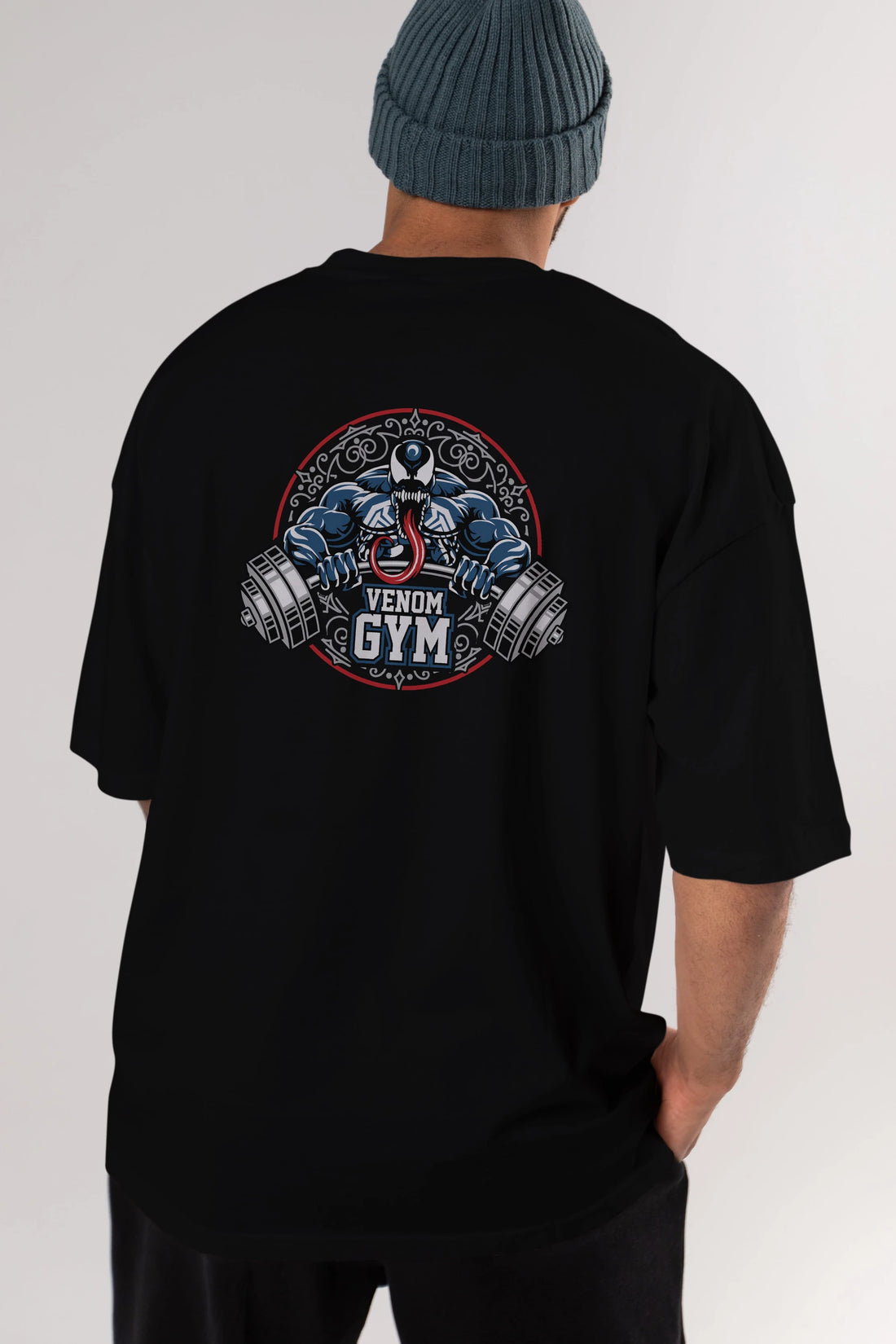 Venom GYM Arka Baskılı Oversize t-shirt Erkek Kadın Unisex %100 Pamuk Bisiklet Yaka tişort