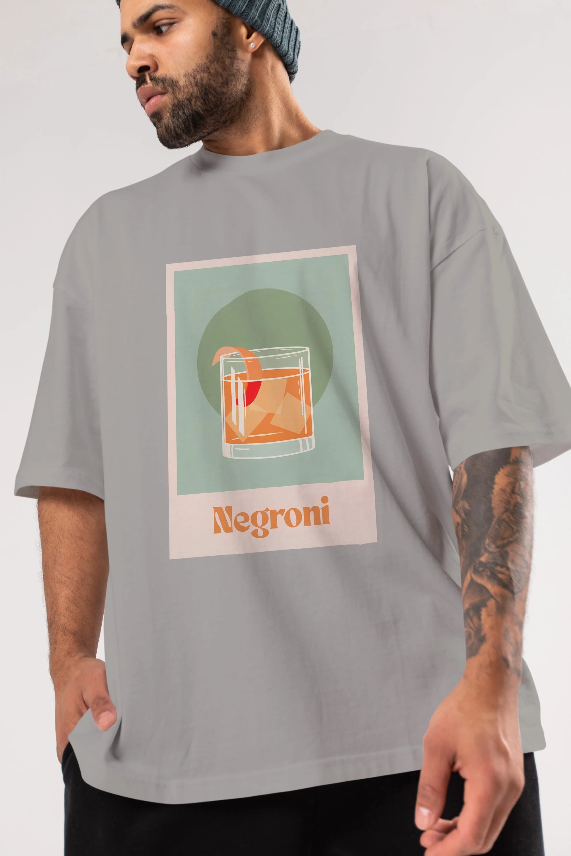 Negroni 5 Ön Baskılı Oversize t-shirt Erkek Kadın Unisex %100 Pamuk Bisiklet Yaka tişort