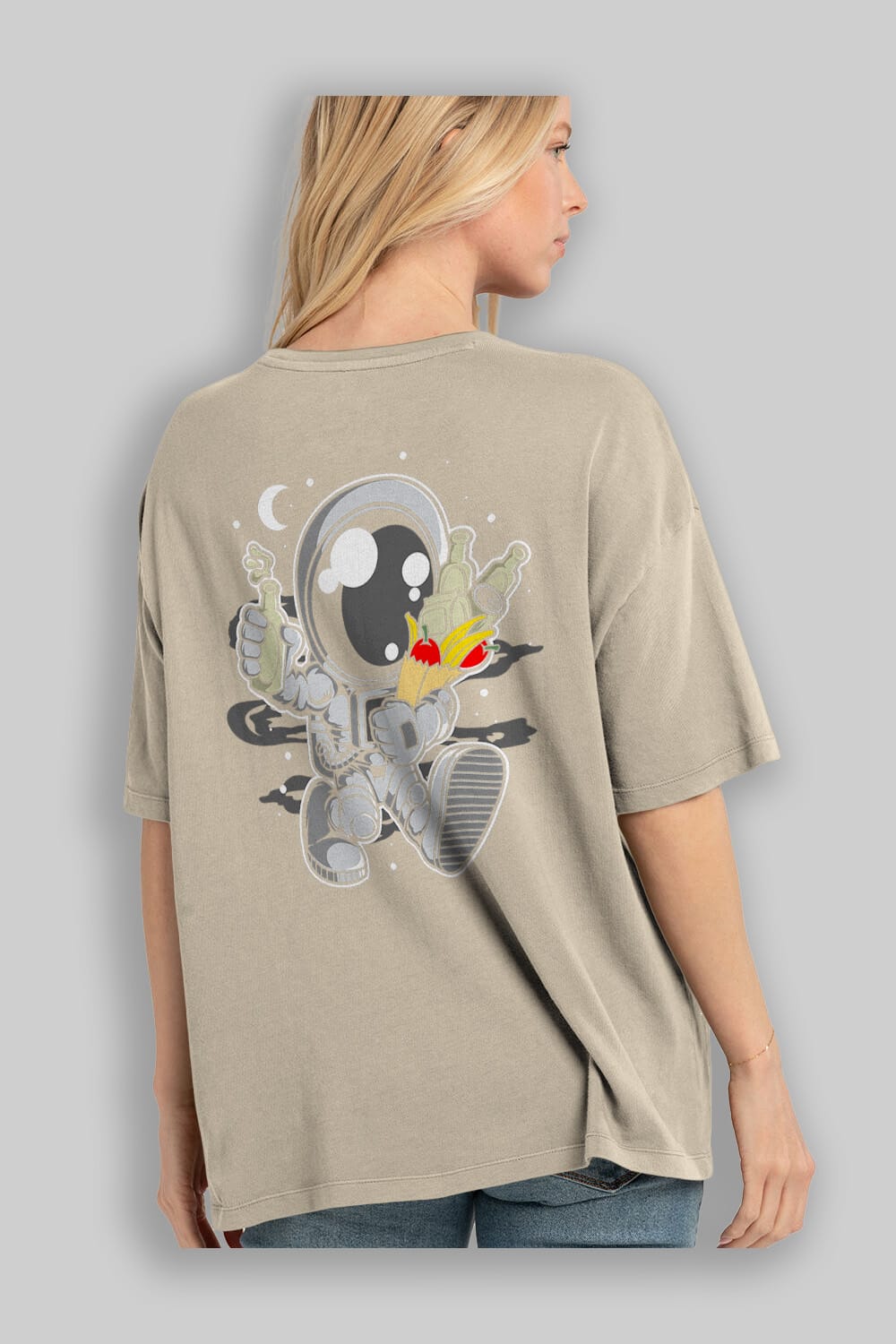 Astronaut Grochery Arka Baskılı Oversize t-shirt Erkek Kadın Unisex