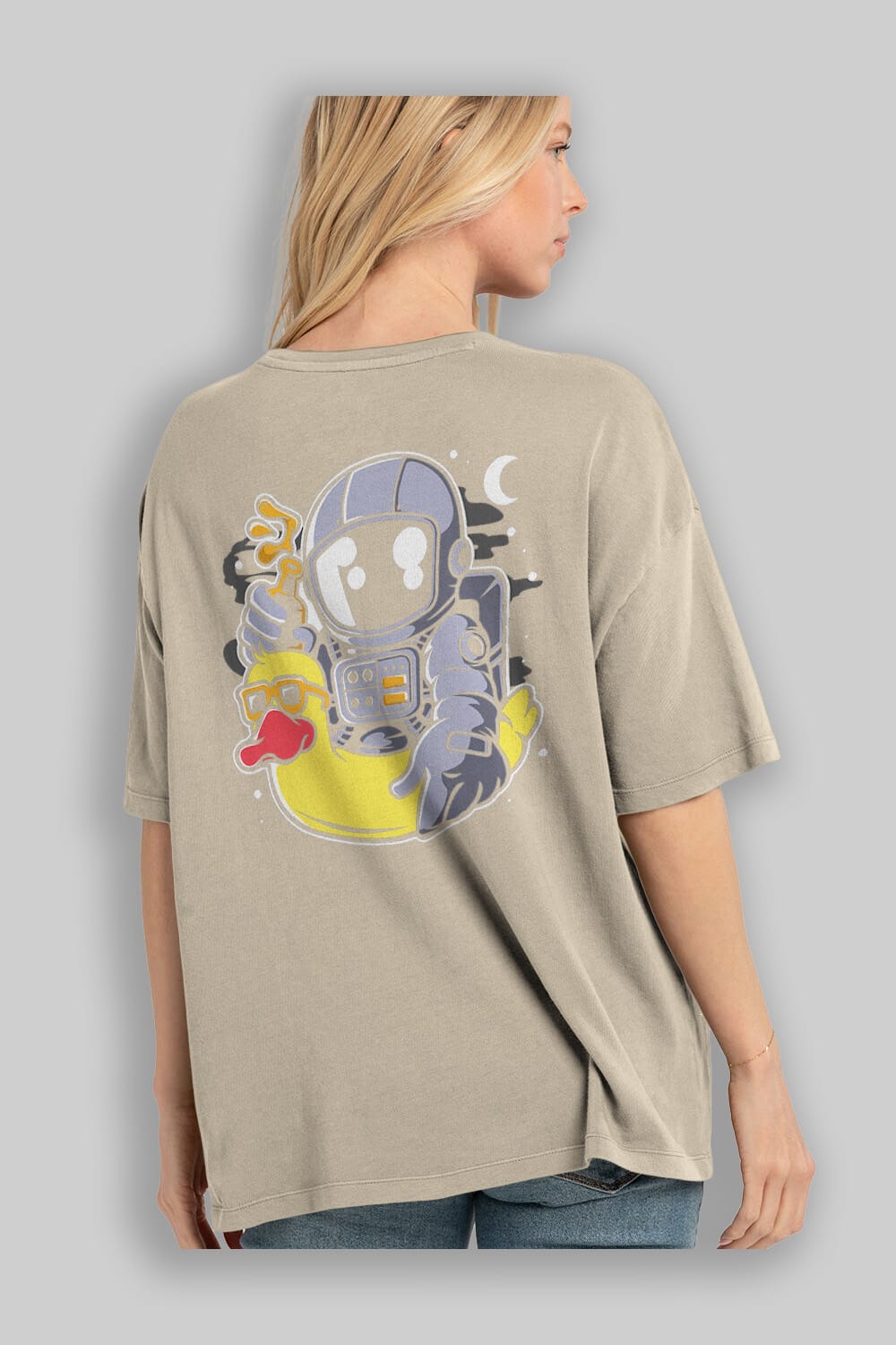 Astronaut Duck Balloon Arka Baskılı Oversize t-shirt Erkek Kadın Unisex