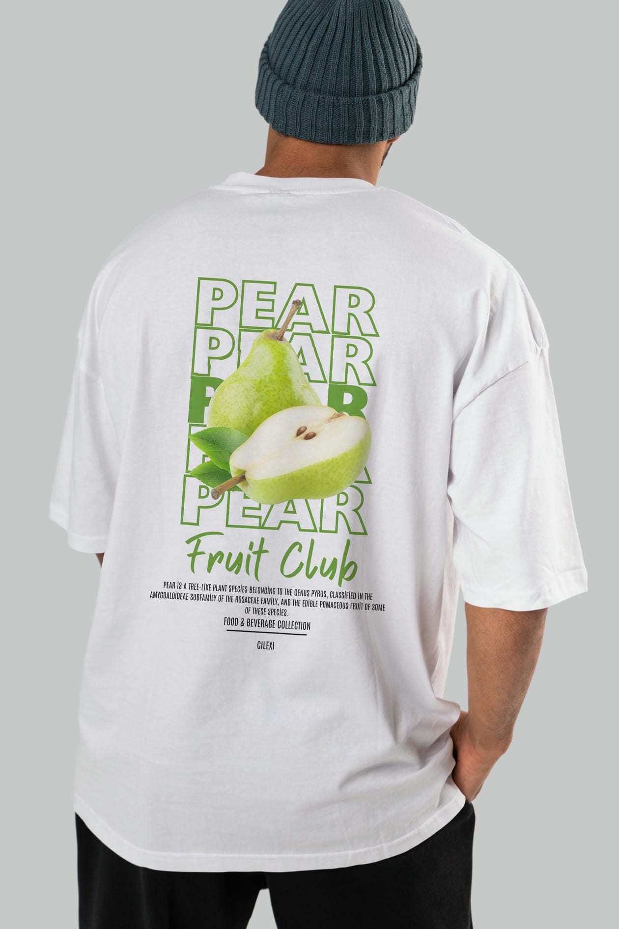 Pear Arka Baskılı Oversize t-shirt Erkek Kadın Pamuk Bisiklet Yaka tişort