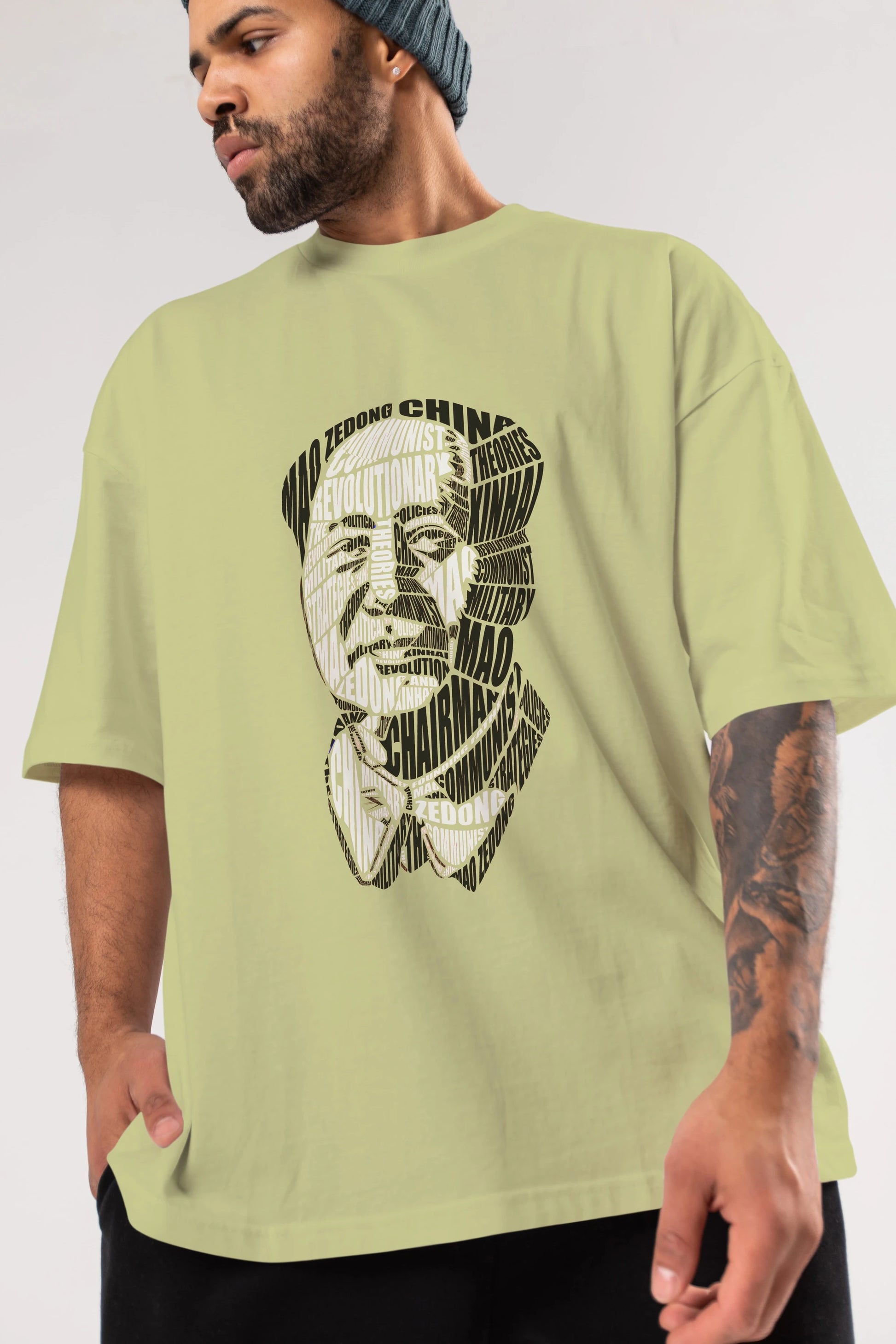 Mao Zedong Calligram Ön Baskılı Oversize t-shirt %100 pamuk Erkek Kadın Unisex