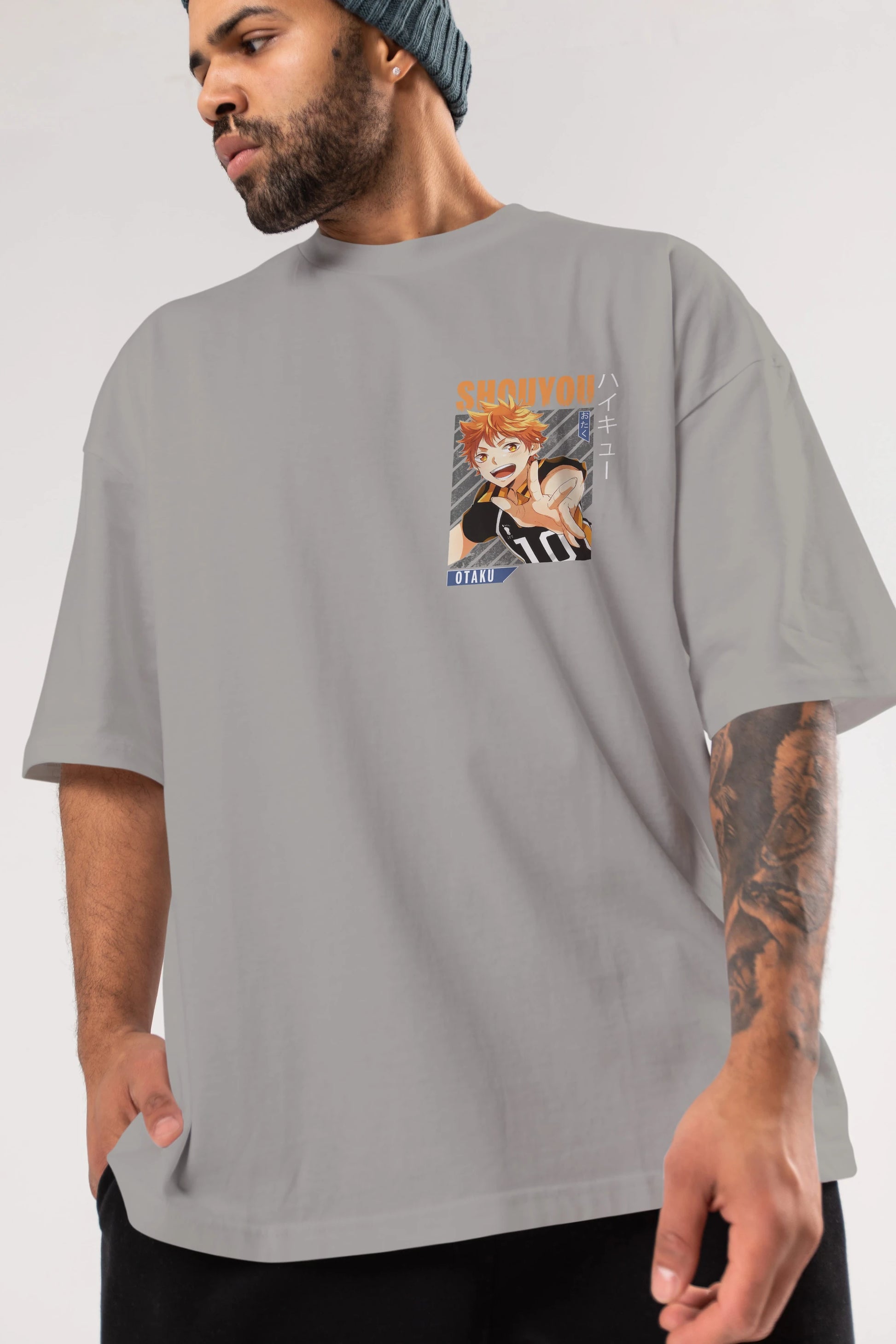 Shouyou Hinata 9 Ön Sol Baskılı Oversize t-shirt Erkek Kadın Unisex %100 Pamuk Bisiklet Yaka tişort