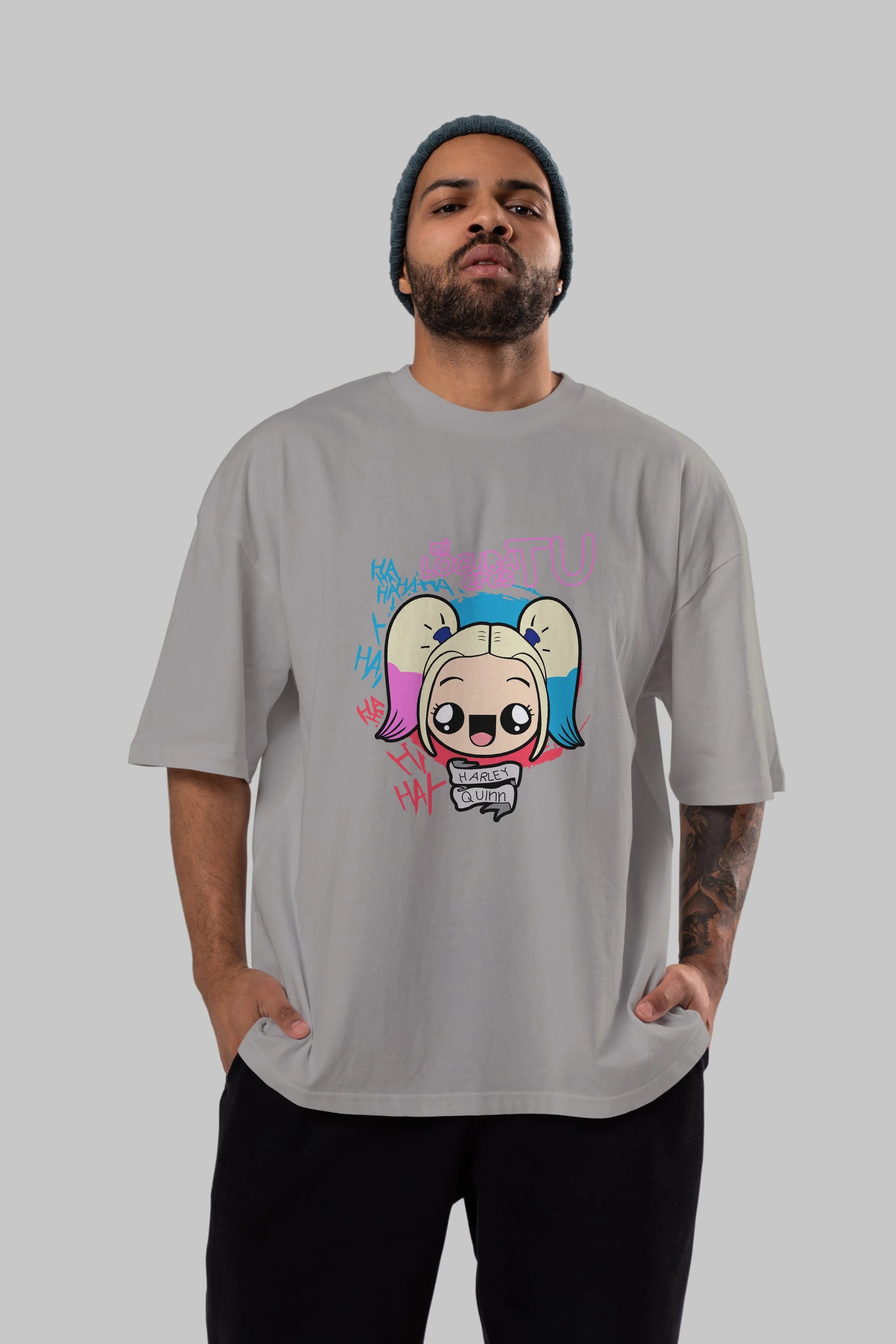 Harley Quinn Ön Baskılı Oversize t-shirt Erkek Kadın Unisex %100 Pamuk Bisiklet Yaka tişort