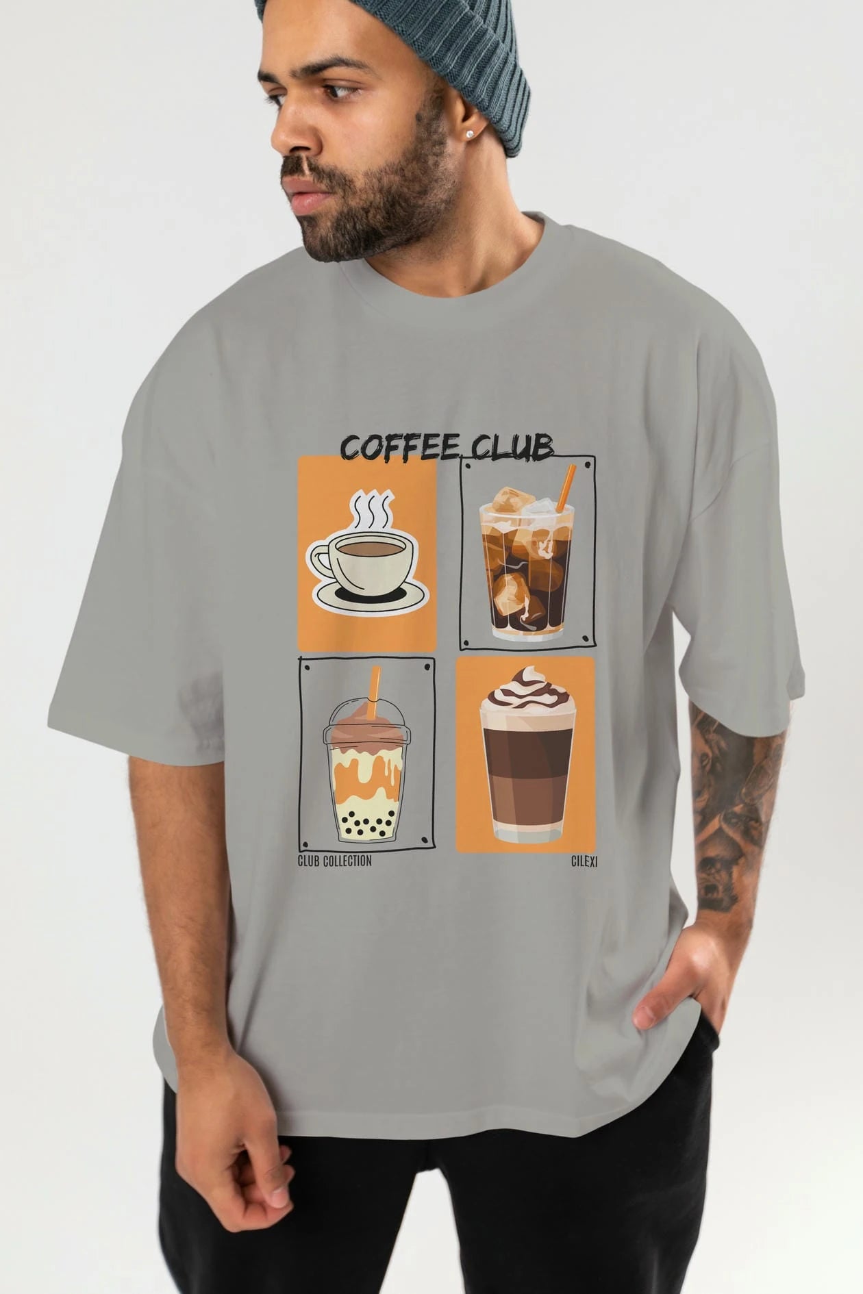 Coffee Club ön Baskılı Oversize t-shirt Erkek Kadın %100 Pamuk Bisiklet Yaka tişort