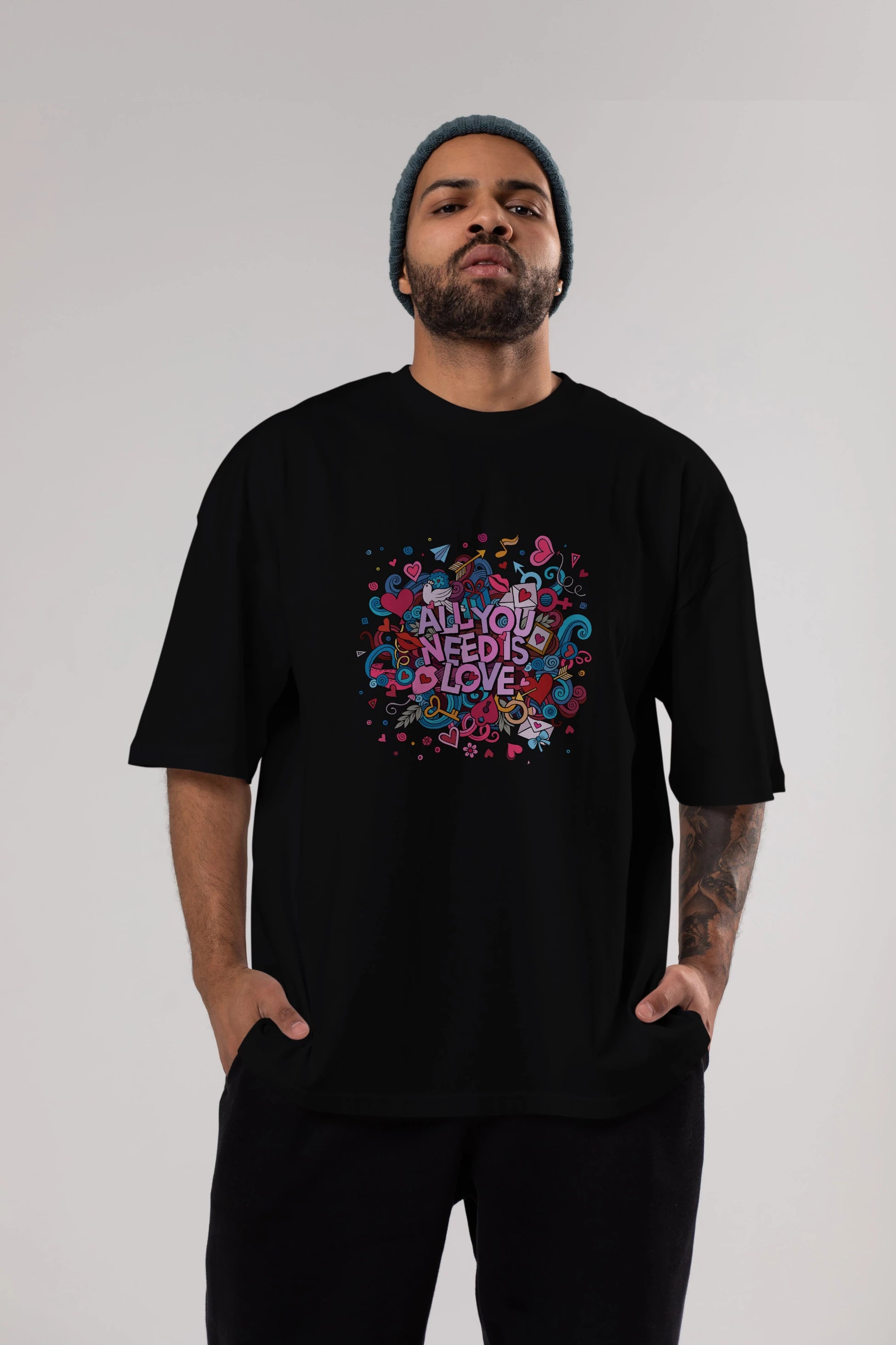 Cute Fun Colorful Heart Art Love Ön Baskılı Oversize t-shirt Erkek Kadın Unisex