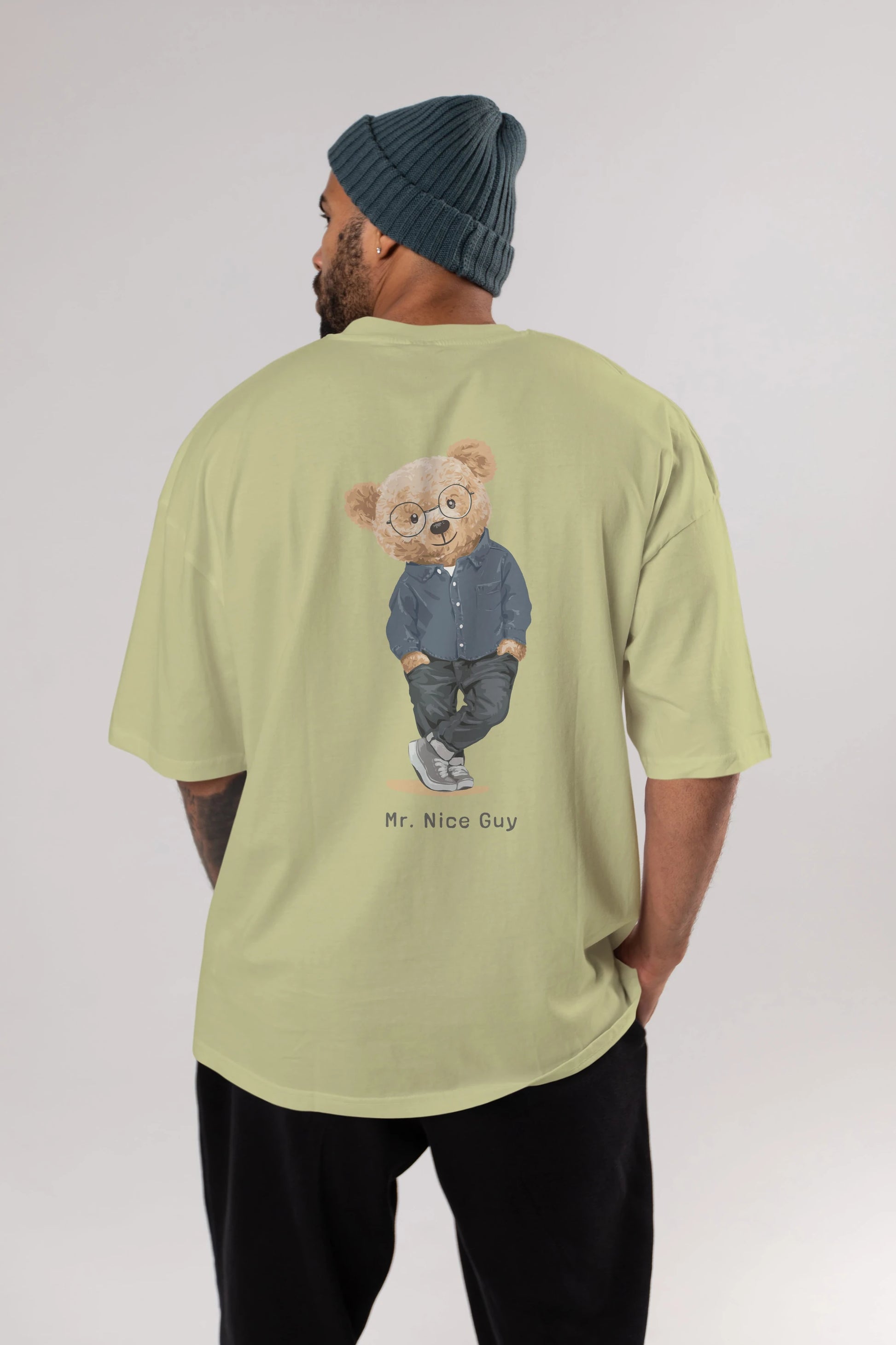 Teddy Bear Mr. Nice Guy Arka Baskılı Oversize t-shirt Erkek Kadın Unisex %100 Pamuk