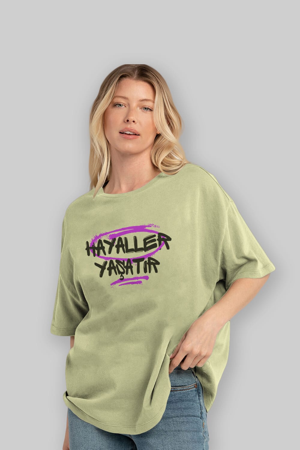 Hayaller Yaşatır Ön Baskılı Oversize t-shirt Erkek Kadın Unisex
