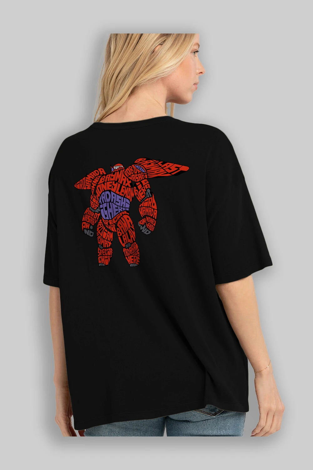 Baymax Arka Baskılı Oversize t-shirt %100 pamuk Erkek Kadın Unisex