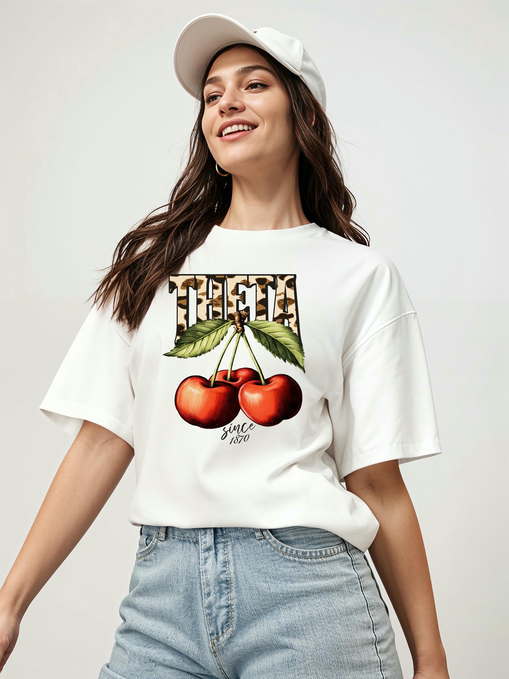 Cherry Cherries 9 Ön Baskılı Oversize t-shirt Erkek Kadın Pamuk Bisiklet Yaka tişort