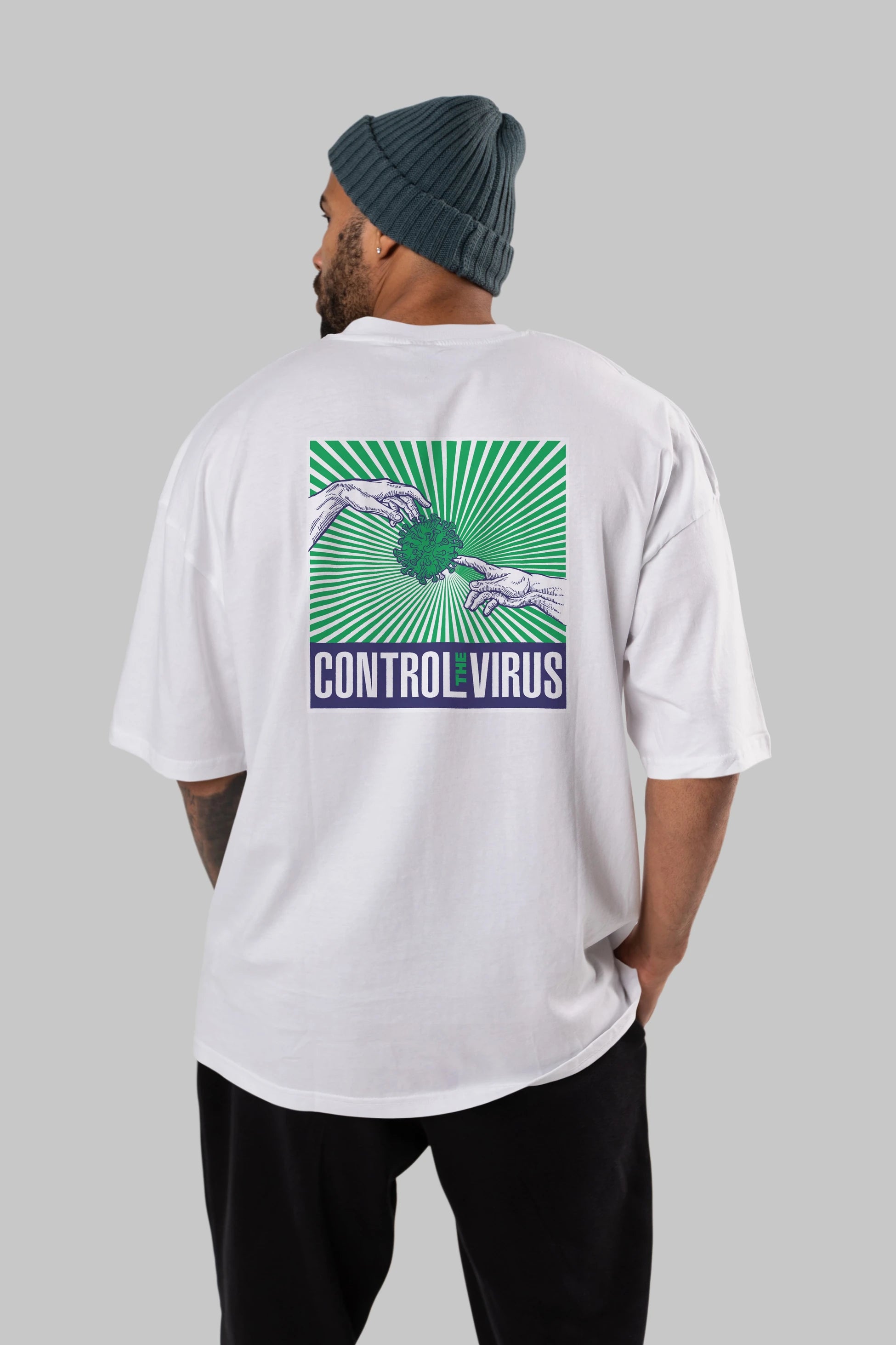 Control The Virus Arka Baskılı Oversize t-shirt Erkek Kadın Unisex