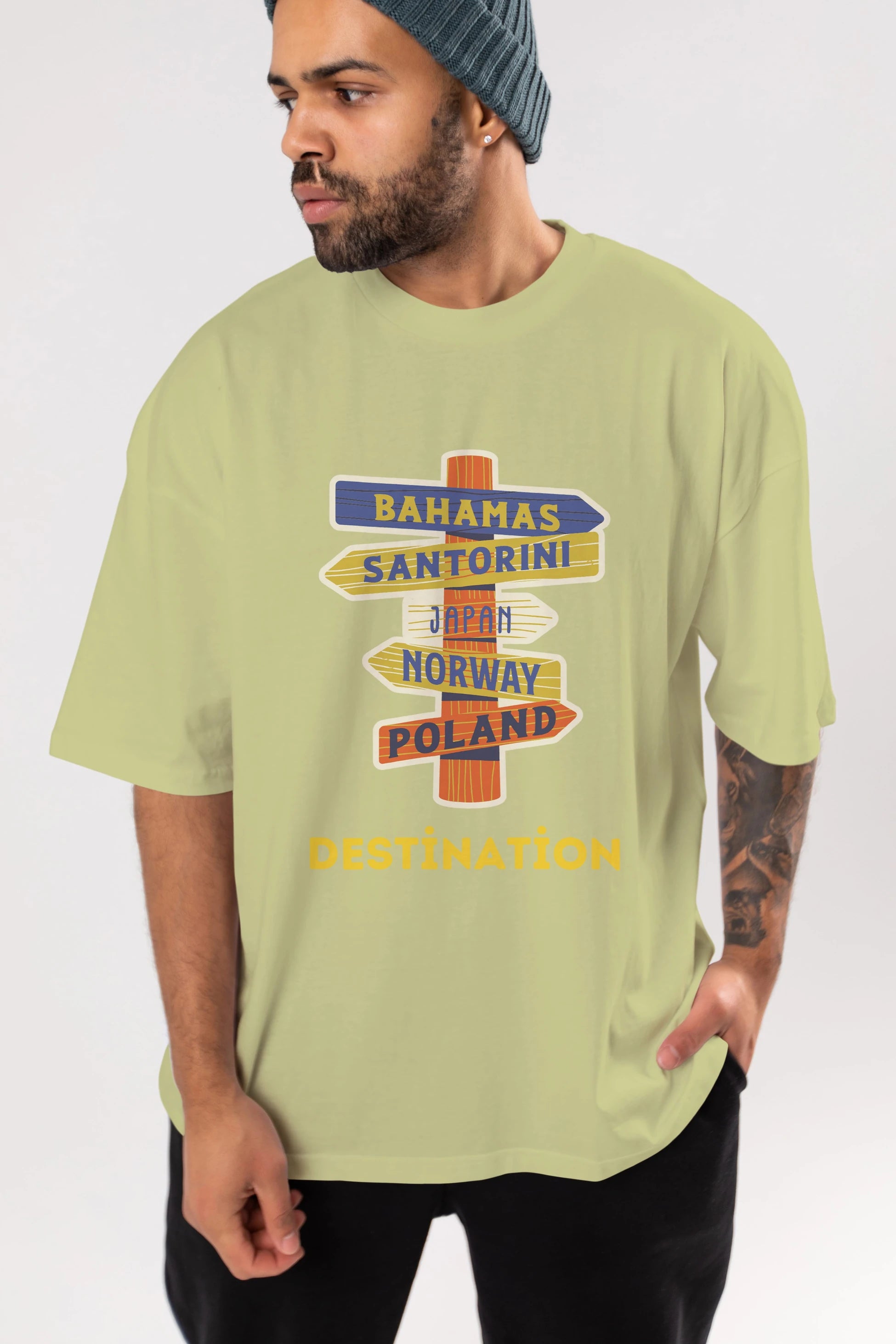 Destination Yazılı Ön Baskılı Oversize t-shirt Erkek Kadın Unisex