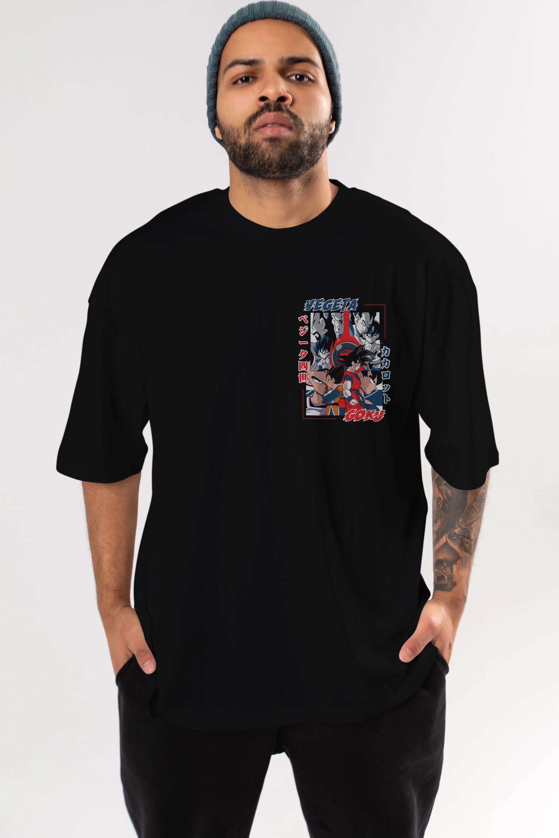 VEGETA VS GOKU Ön Sol Baskılı Oversize t-shirt Erkek Kadın Unisex %100 Pamuk Bisiklet Yaka tişort