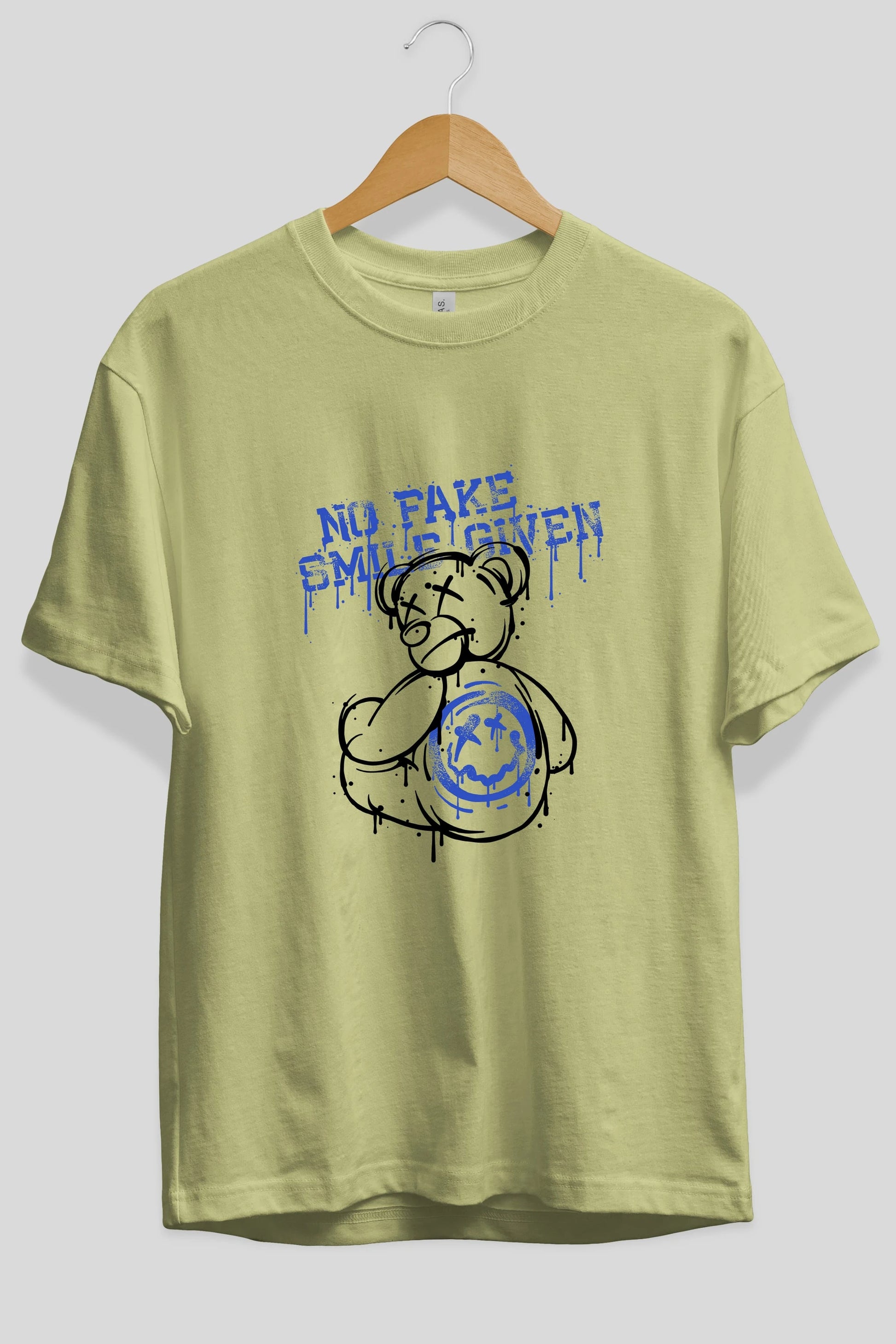No Fake Smile Given Bear Ön Baskılı Oversize t-shirt Erkek Kadın Unisex